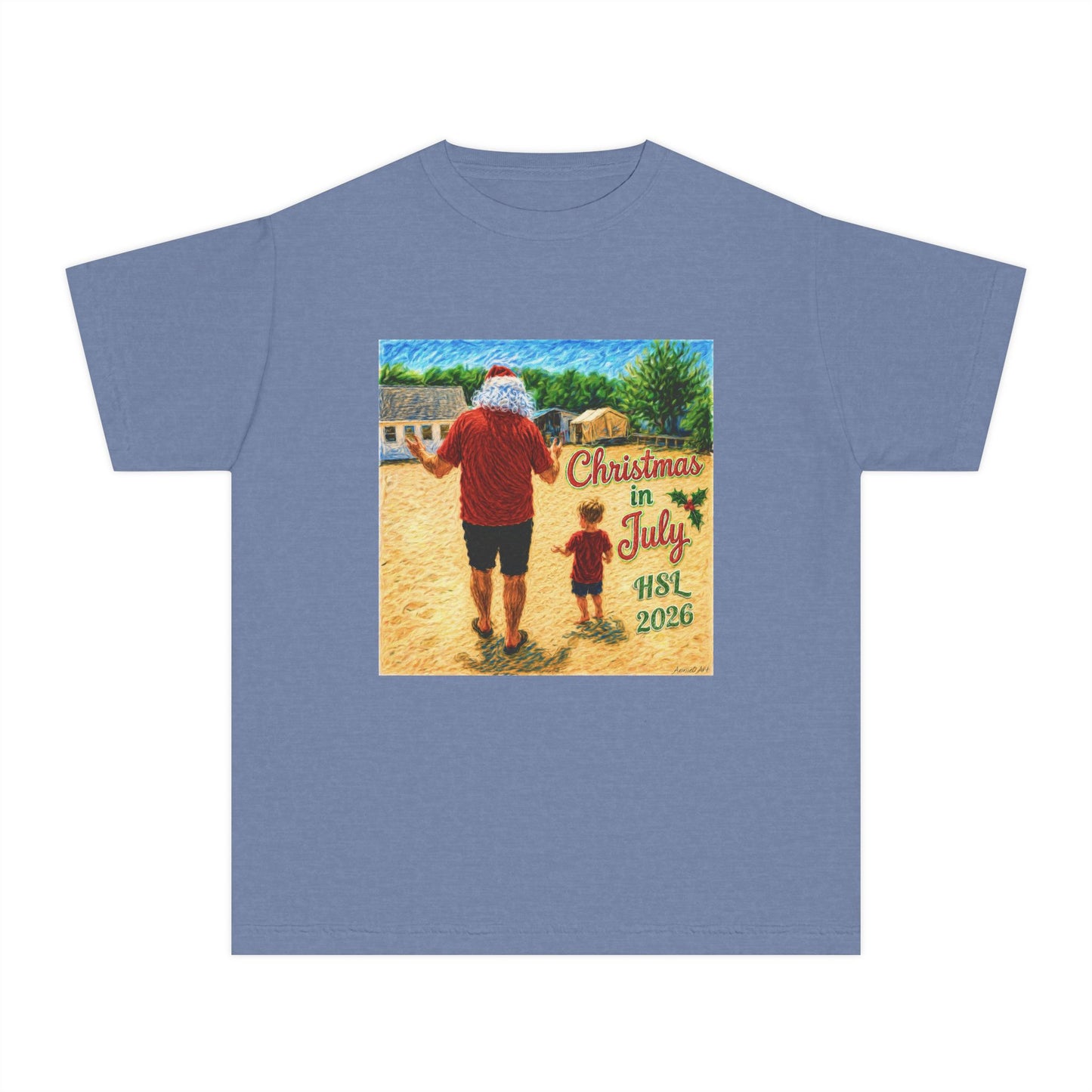 Dry-Blend Youth Tee — "Christmas in July" Beach Design 2026