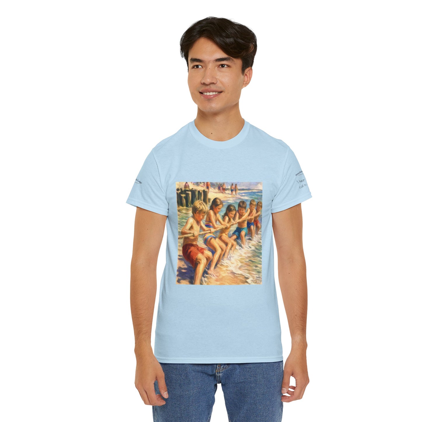 HoneySuckle Lodge Vintage Beach T-Shirt — "50+ years of fun in the sun" Retro Kids on Shore Design