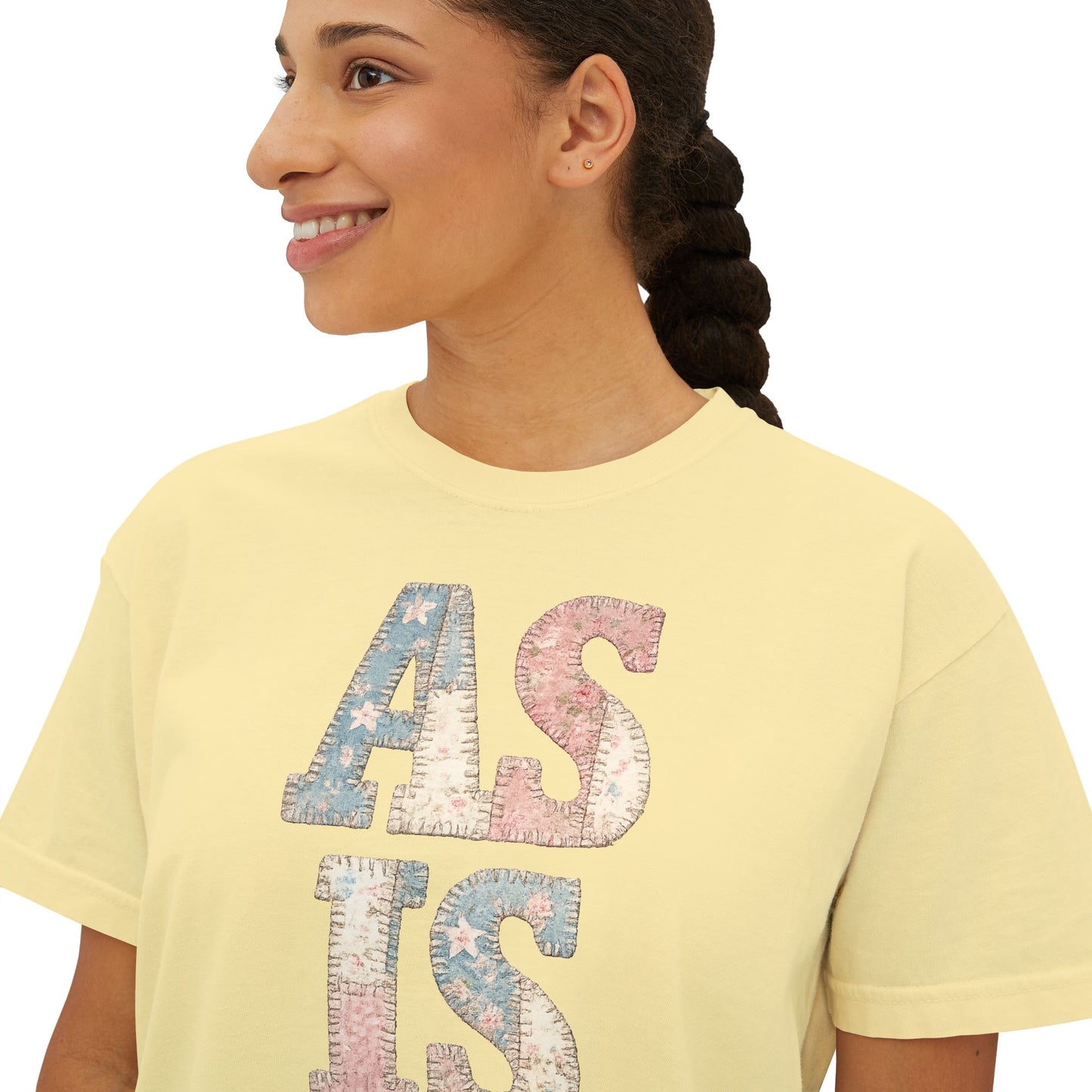 “AS IS” Quilt look Floral Boxy Tee — Women's Vintage Graphic Crop T-Shirt