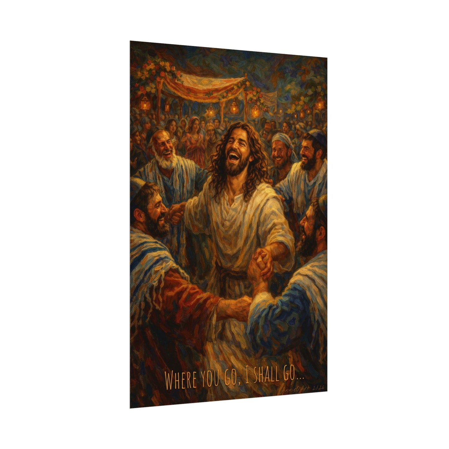 Jesus Dancing at Cana Art Poster — Joyful Jesus Watercolor Matte Print
