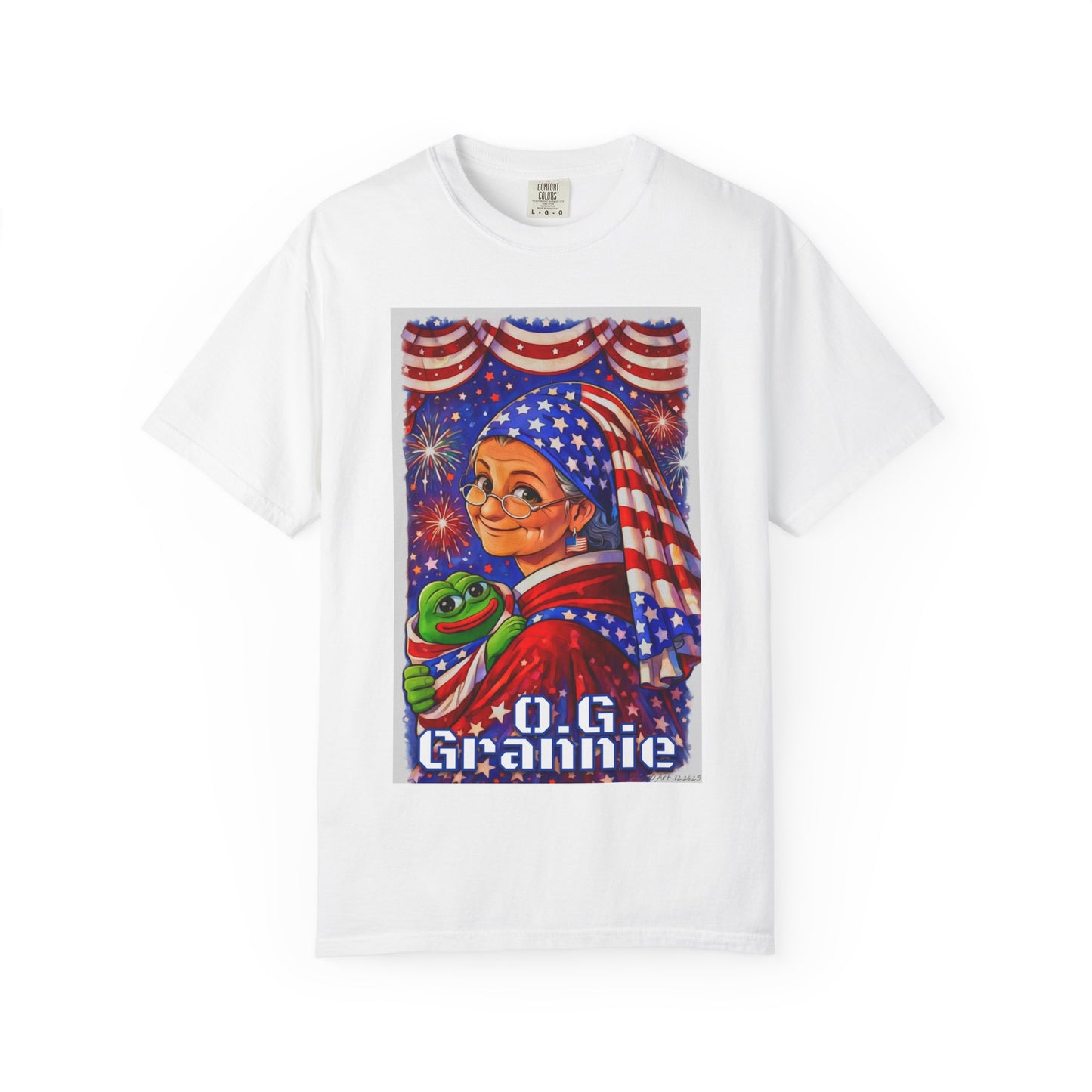 Grandmas Patriotic Original Gansta “OG Grannie” T-Shirt — American Flag Grandma w baby Pepe Graphic Tee
