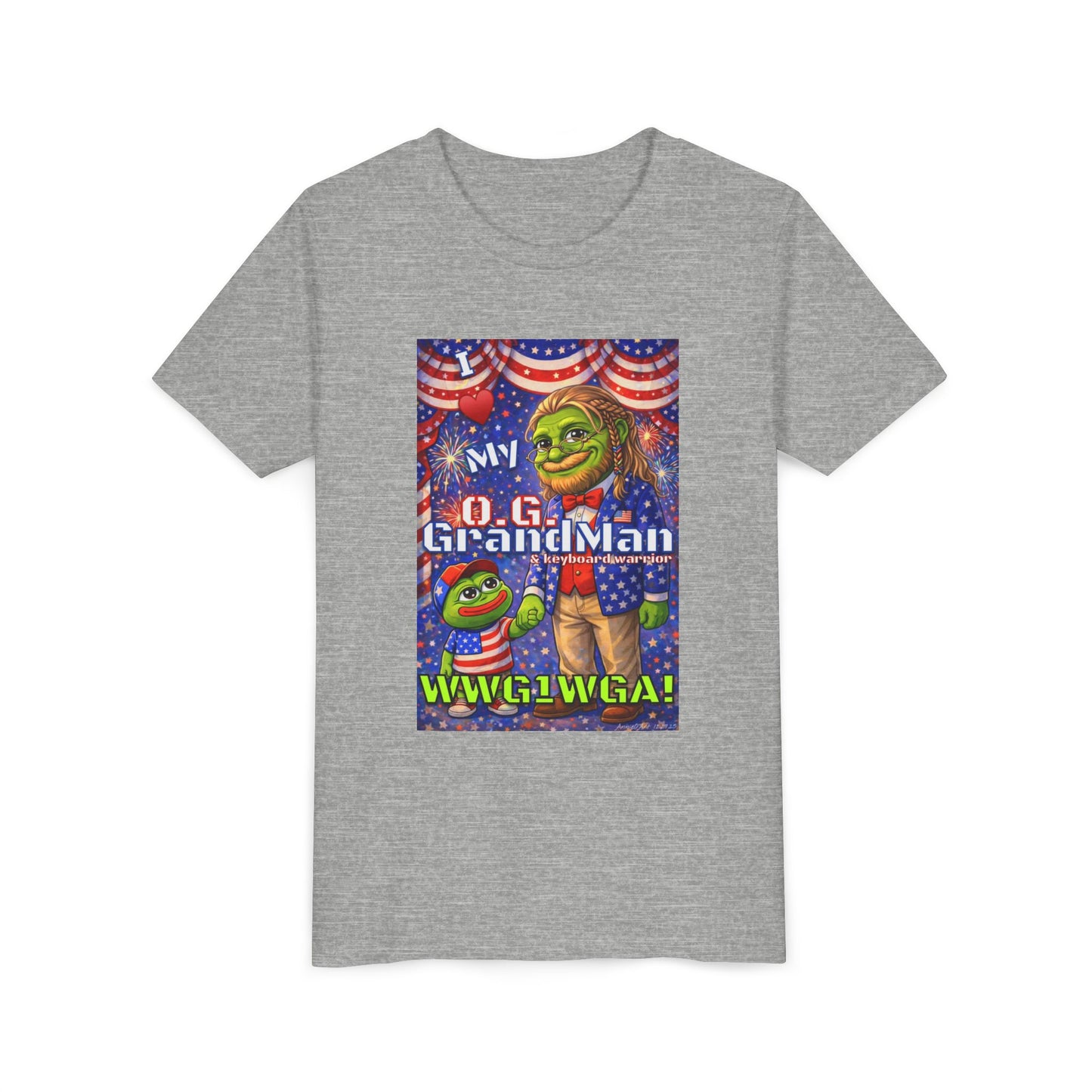 GrandMan/Grandpa Keyboard Warriors for your Littles - “I ♥️ My O.G. GrandMan" Patriotic Pepe WWG1WGA Kids T-Shirt