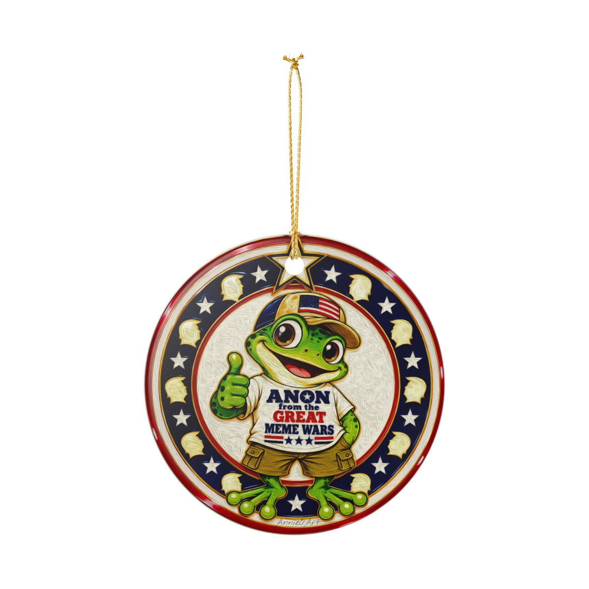 Ceramic Ornament — Frog 'Anon From the Great Meme Wars' Patriotic Holiday Decoration