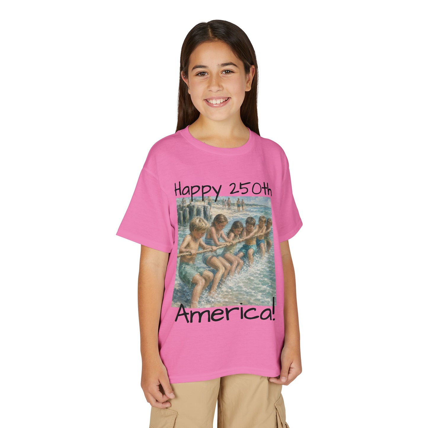 Youth Tee — "Happy 250th America!" Vintage Summer Beach Kids T‑Shirt