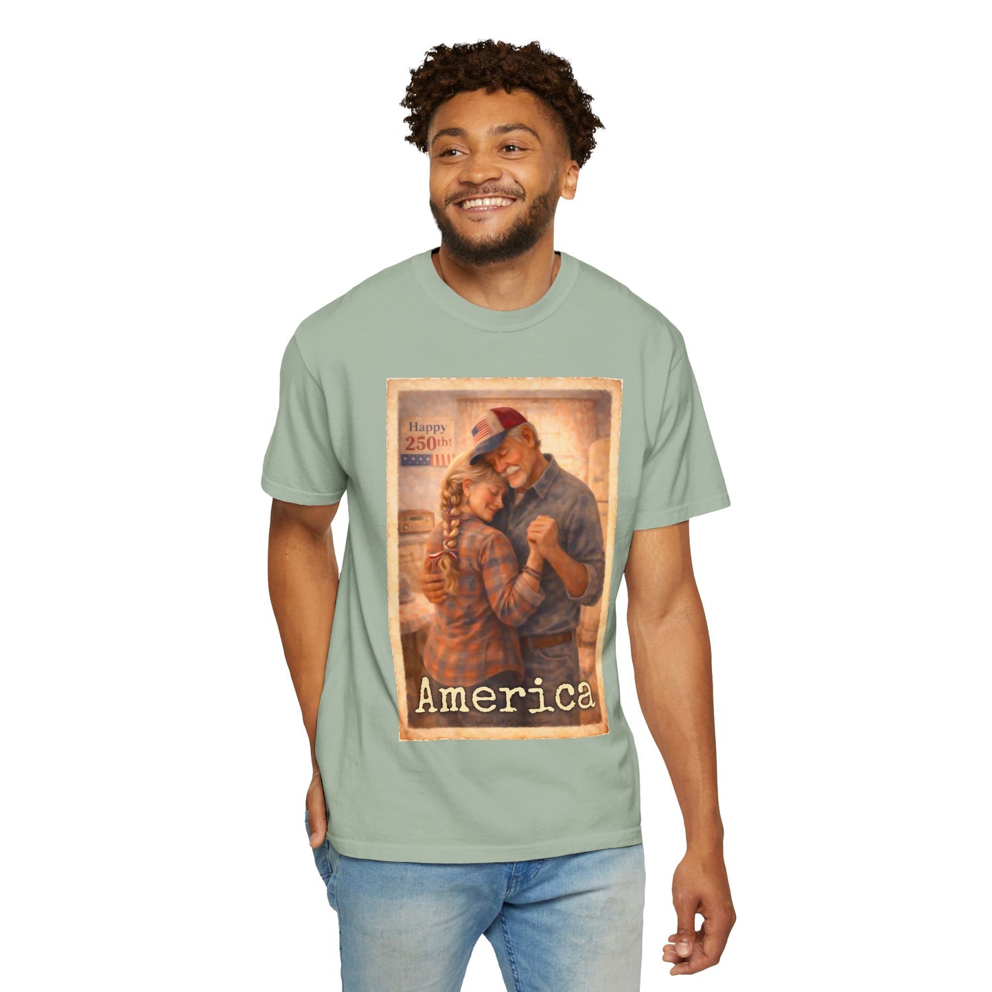 250th America Vintage Couples T-Shirt — Patriotic Romance Graphic Tee