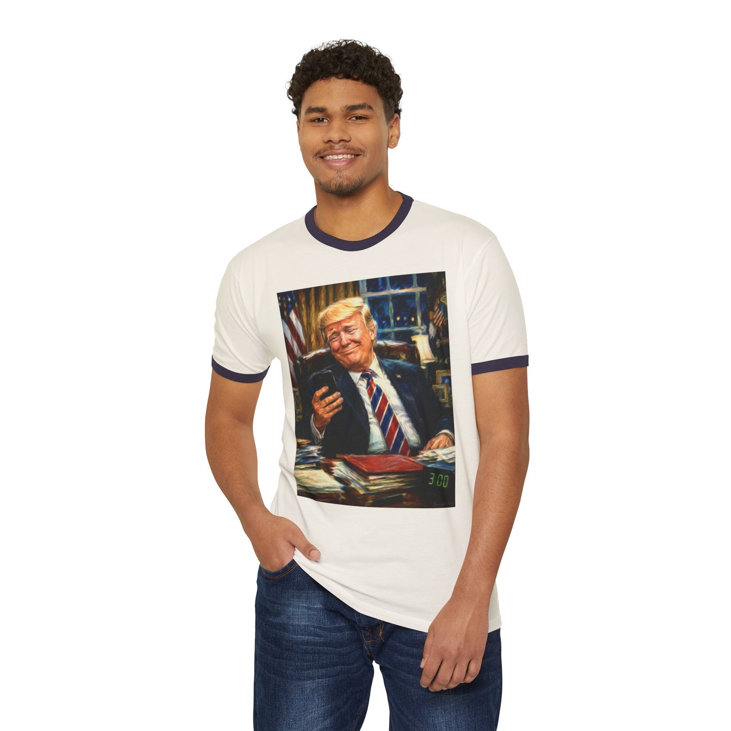 Trump 'Keyboard Warriors' Tweet Front & Back Design—1970’s Style Ringer T-Shirt