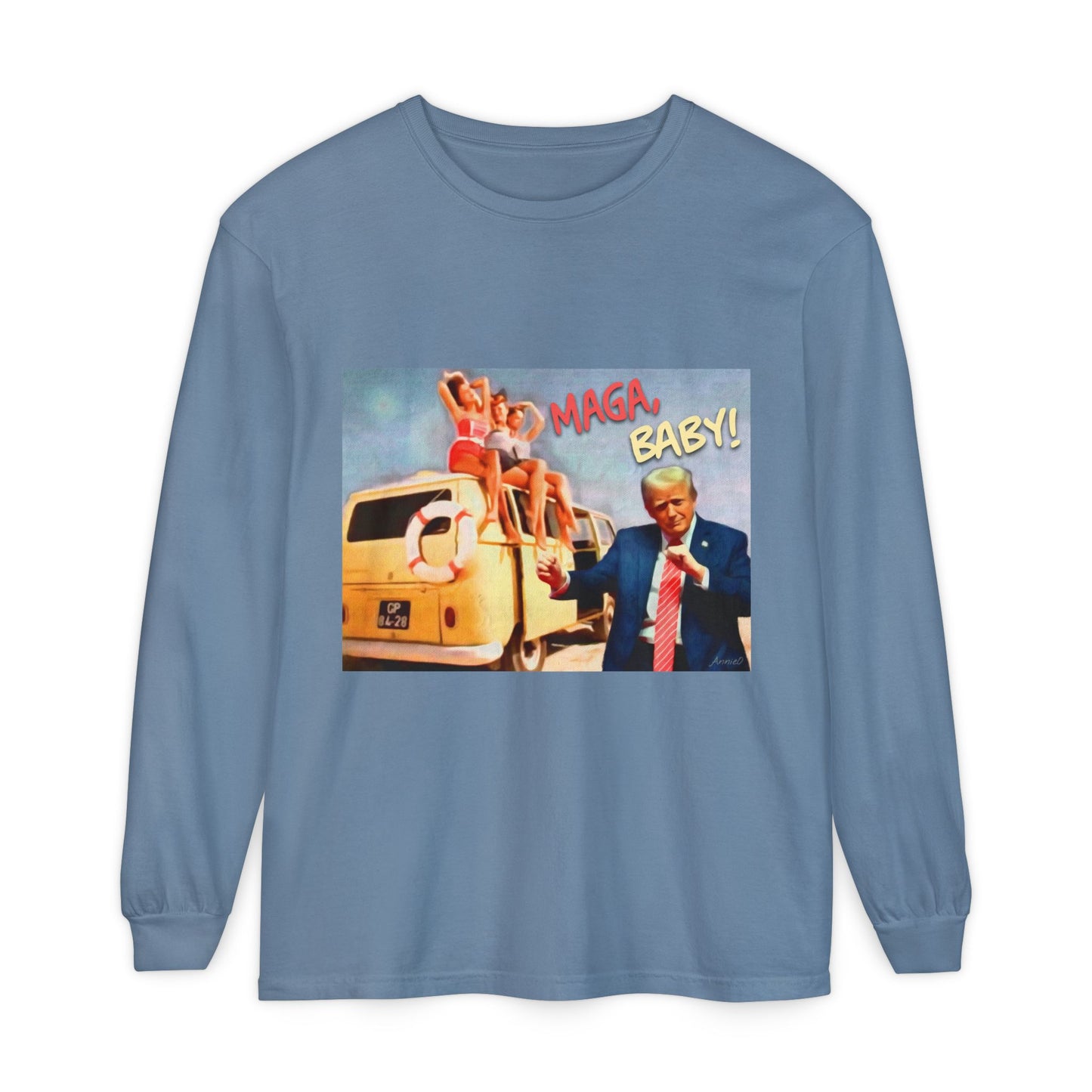 Being MAGA everywhere! Vintage Political Graphic Long Sleeve Tee — "MAGA Baby!" Design