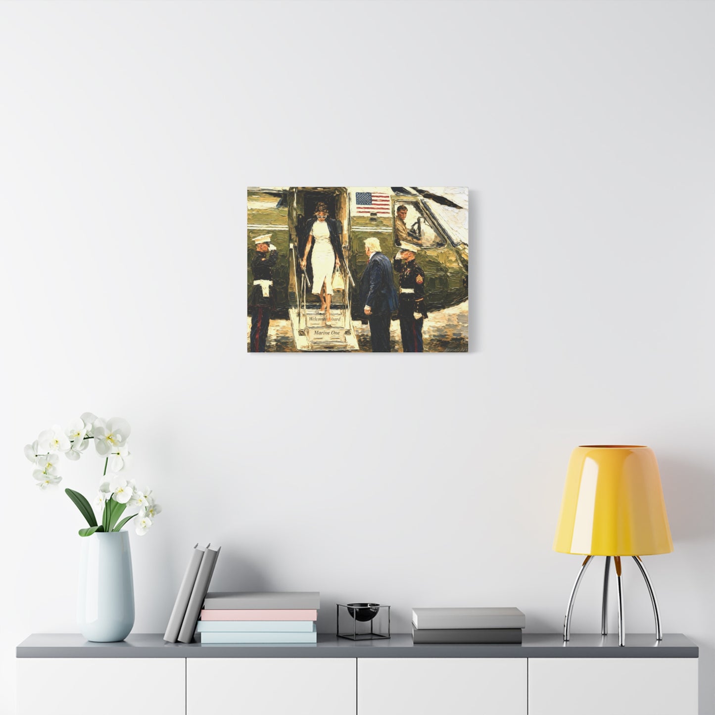 Marine One Arrival Canvas Print — Presidential Helicopter Scene Wall Art