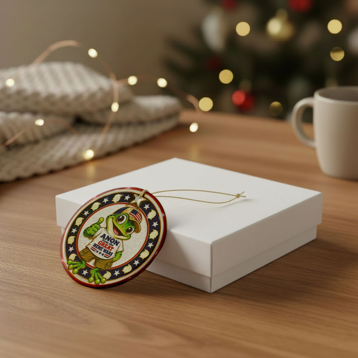 Ceramic Ornament — Frog 'Anon From the Great Meme Wars' Patriotic Holiday Decoration