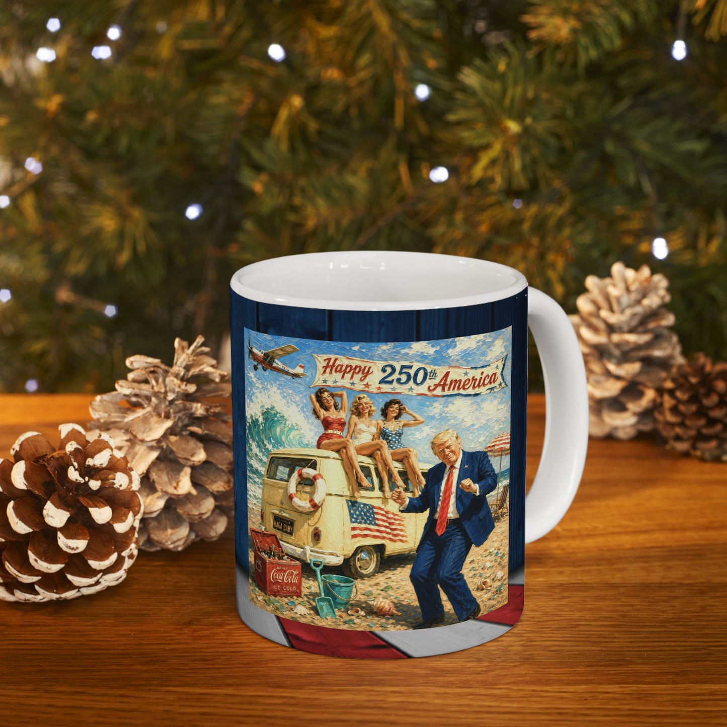 2- sided Trump Patriotic Beach Retro Ceramic Mug - Vintage Americana