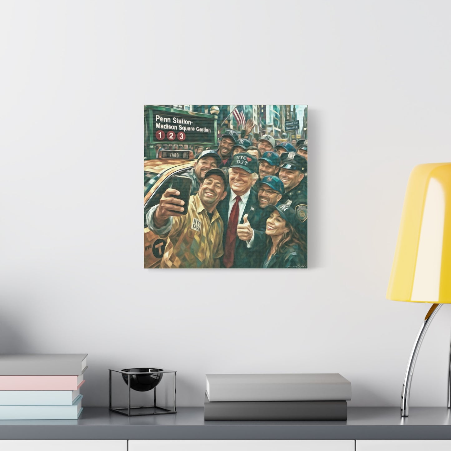 NYC❤️DJT—Trump New York Taxi Selfie Matte Canvas Wall Art — Stretched 1.25"