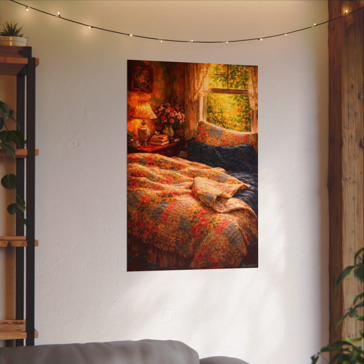 Cottage Cozy Bedroom Poster — Textured Matte Wall Art