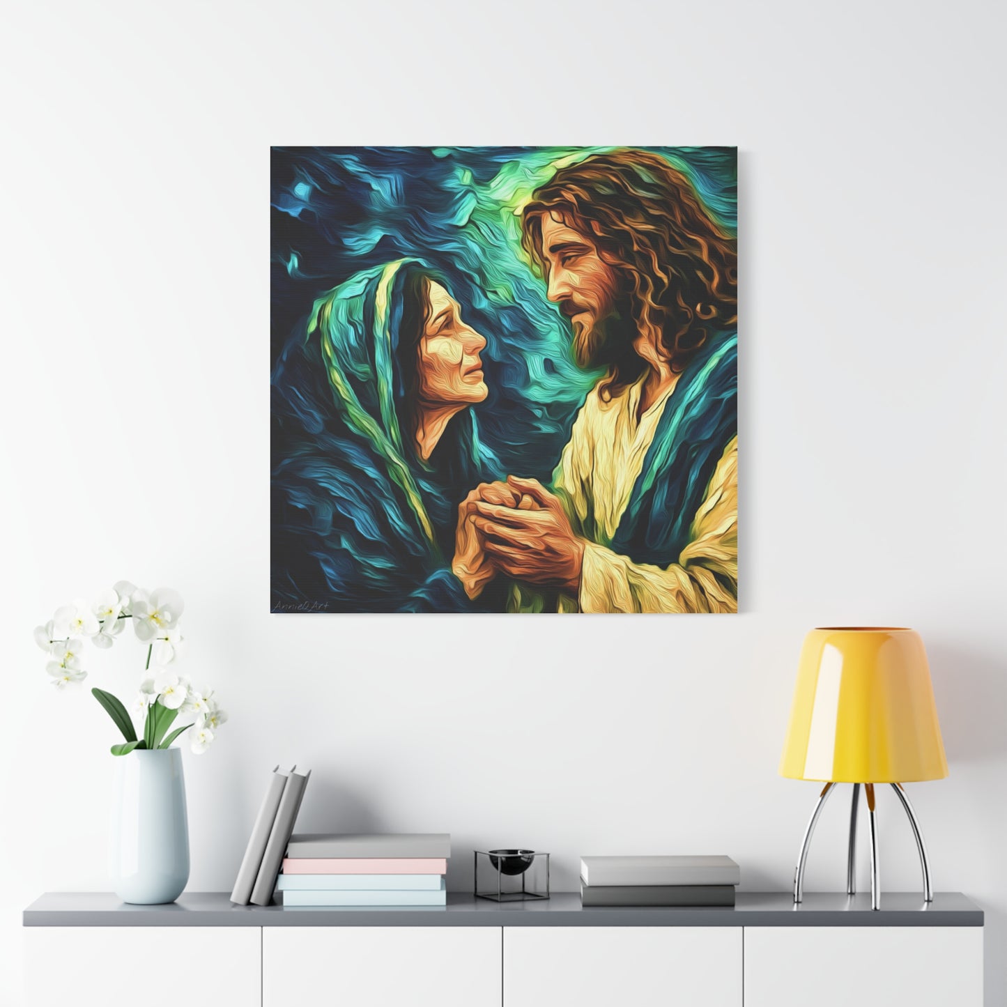 Jesus Comforting Mother Mary—Matte Canvas Wall Art