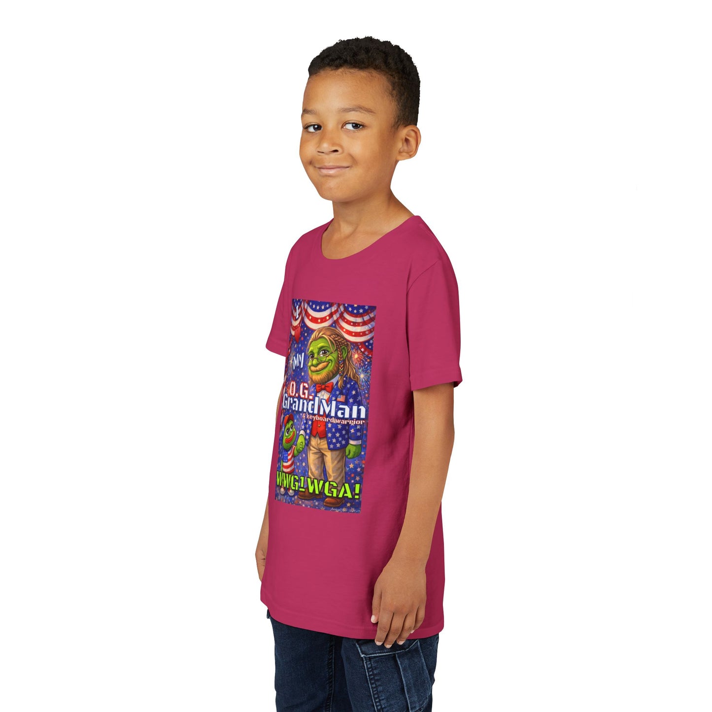 GrandMan/Grandpa Keyboard Warriors for your Littles - “I ♥️ My O.G. GrandMan" Patriotic Pepe WWG1WGA Kids T-Shirt