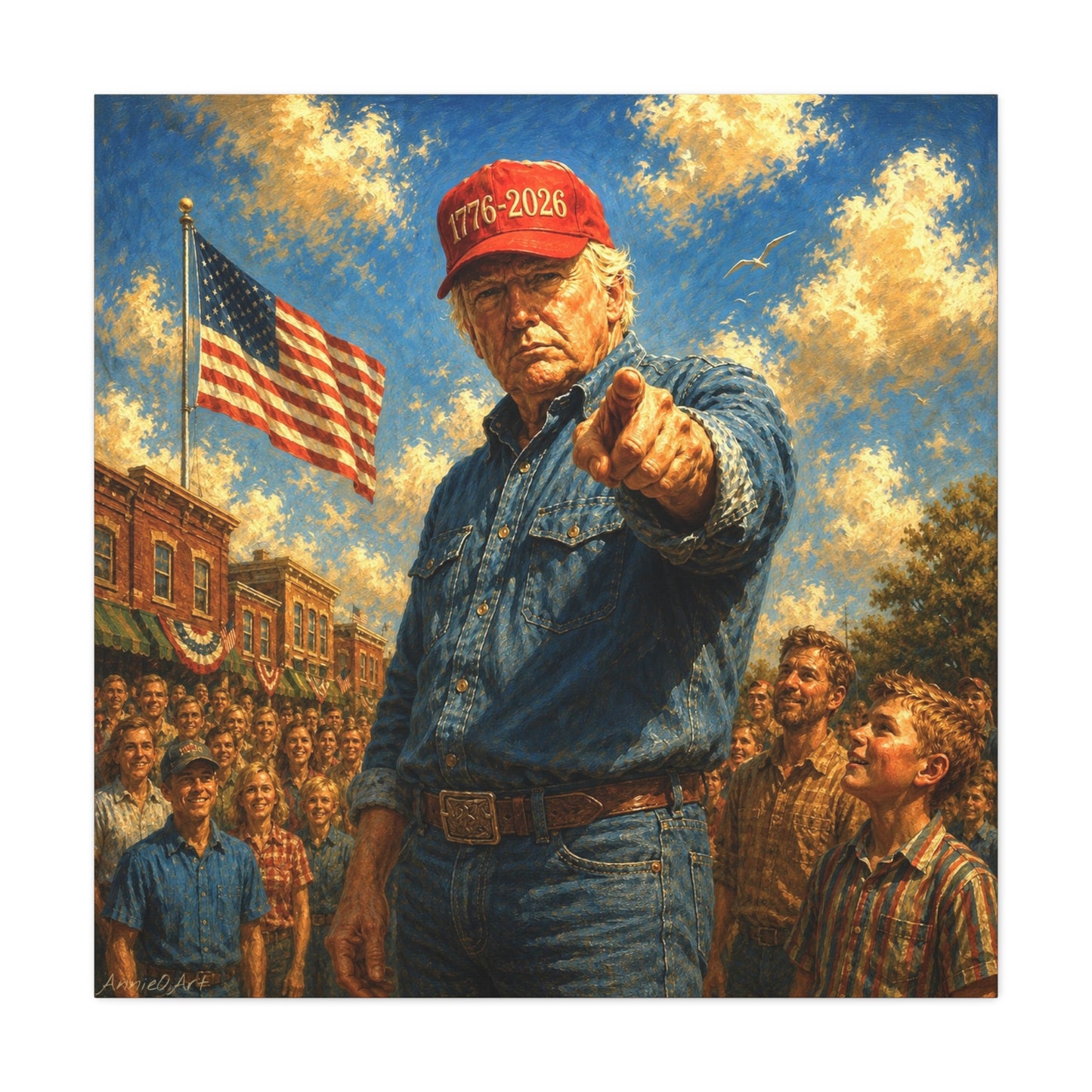 Trump Americana Patriotic Canvas Art - '1776-2026' Pointing Figure with American Flag