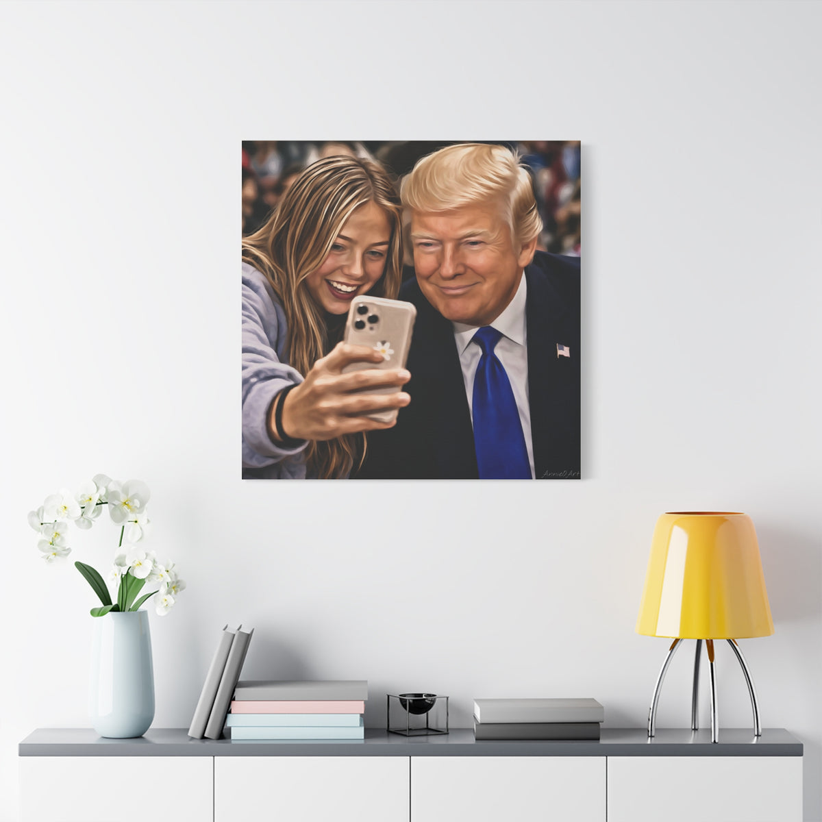 Trump Figure Selfie Matte Canvas Print