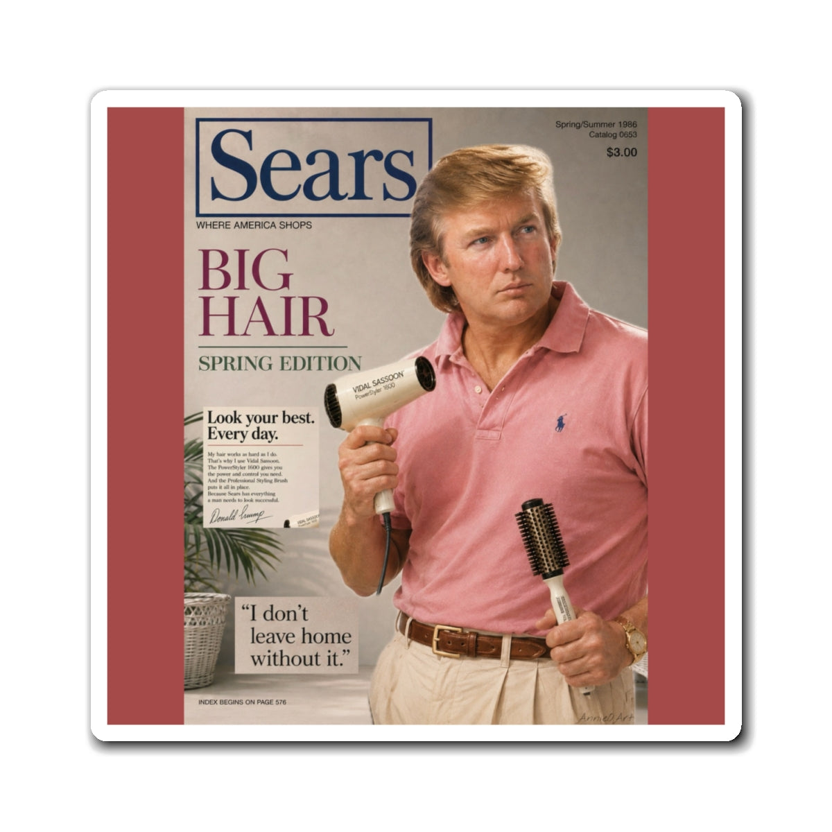 Funny Retro 'Sears Big Hair' Refrigerator Magnet — Vintage Trump Parody
