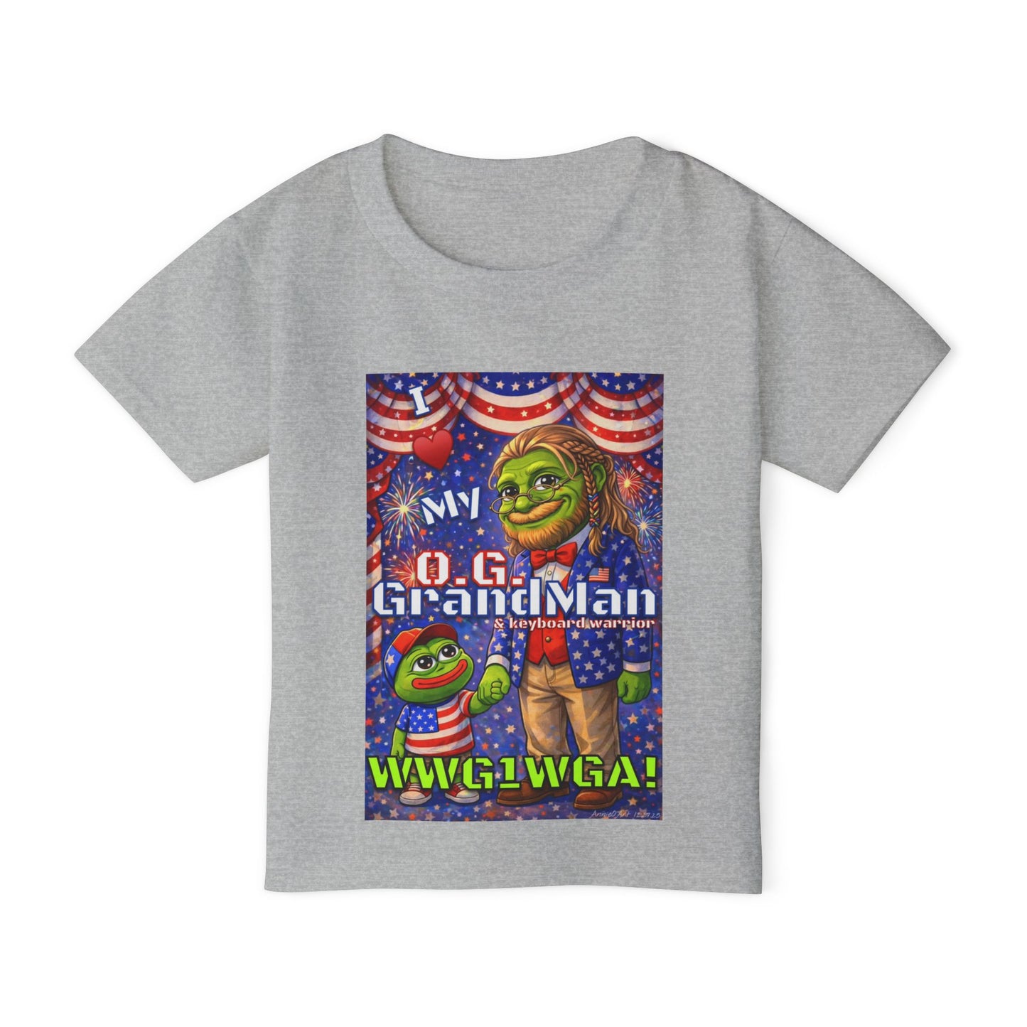 GrandMan/Grandpa Anons & Keyboard Warriors — "I ♥️ My O.G. GrandMan" Patriotic Frog Kids Tee (WWG1WGA)