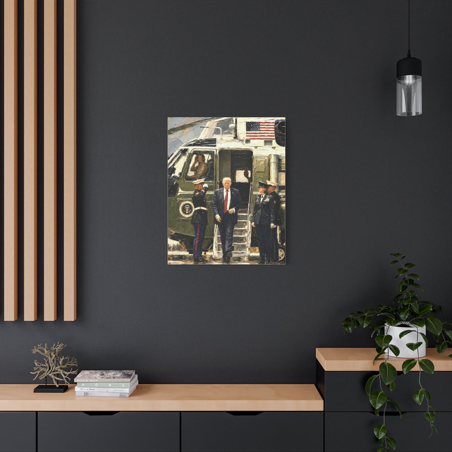 Presidential Arrival Canvas Print — Trump Disembarking Marine One, Matte Stretched Wall Art