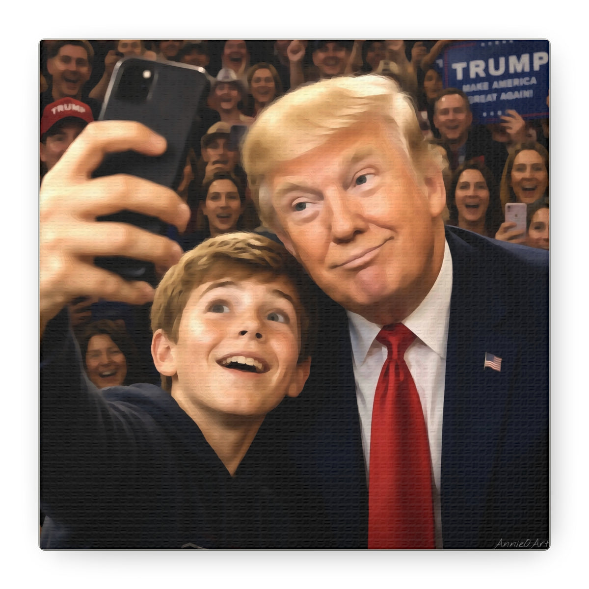 Trump Rally Canvas Wall Art — President Selfie Print on Stretched Matte Canvas