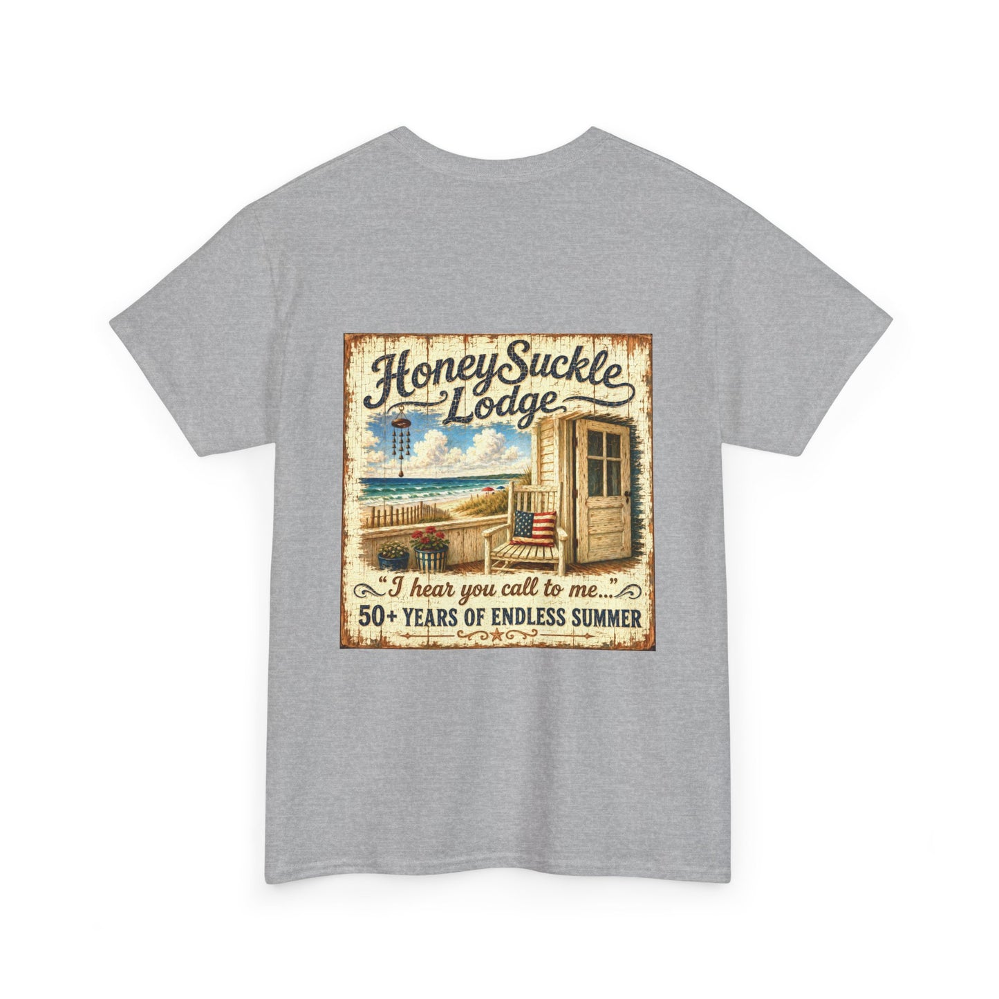 Vintage Beach T‑Shirt — 'Honeysuckle Lodge: 50+ Years of Endless Summer' Retro Seaside Tee