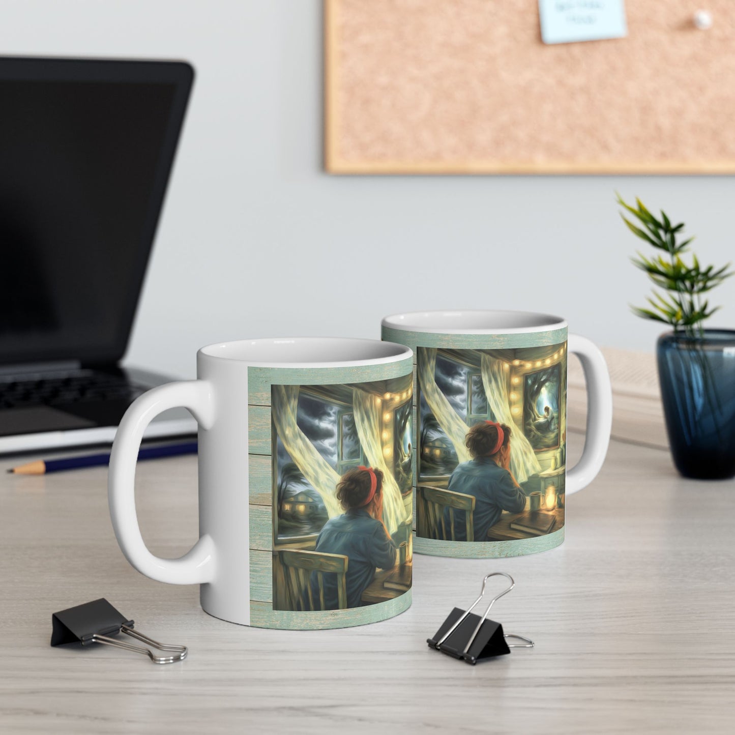 Meditating with Jesus Ceramic Mug — Cottage Nighttime Coffee Cup (11oz)