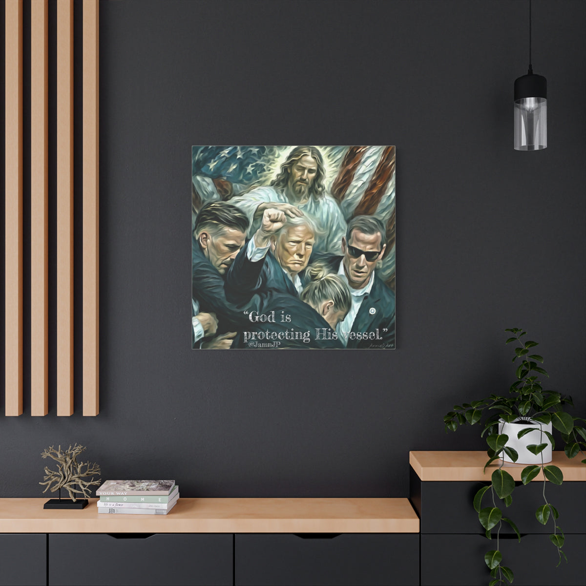Jesus Blessing Trump— Patriotic Canvas Art — "God Is Protecting His Vessel"