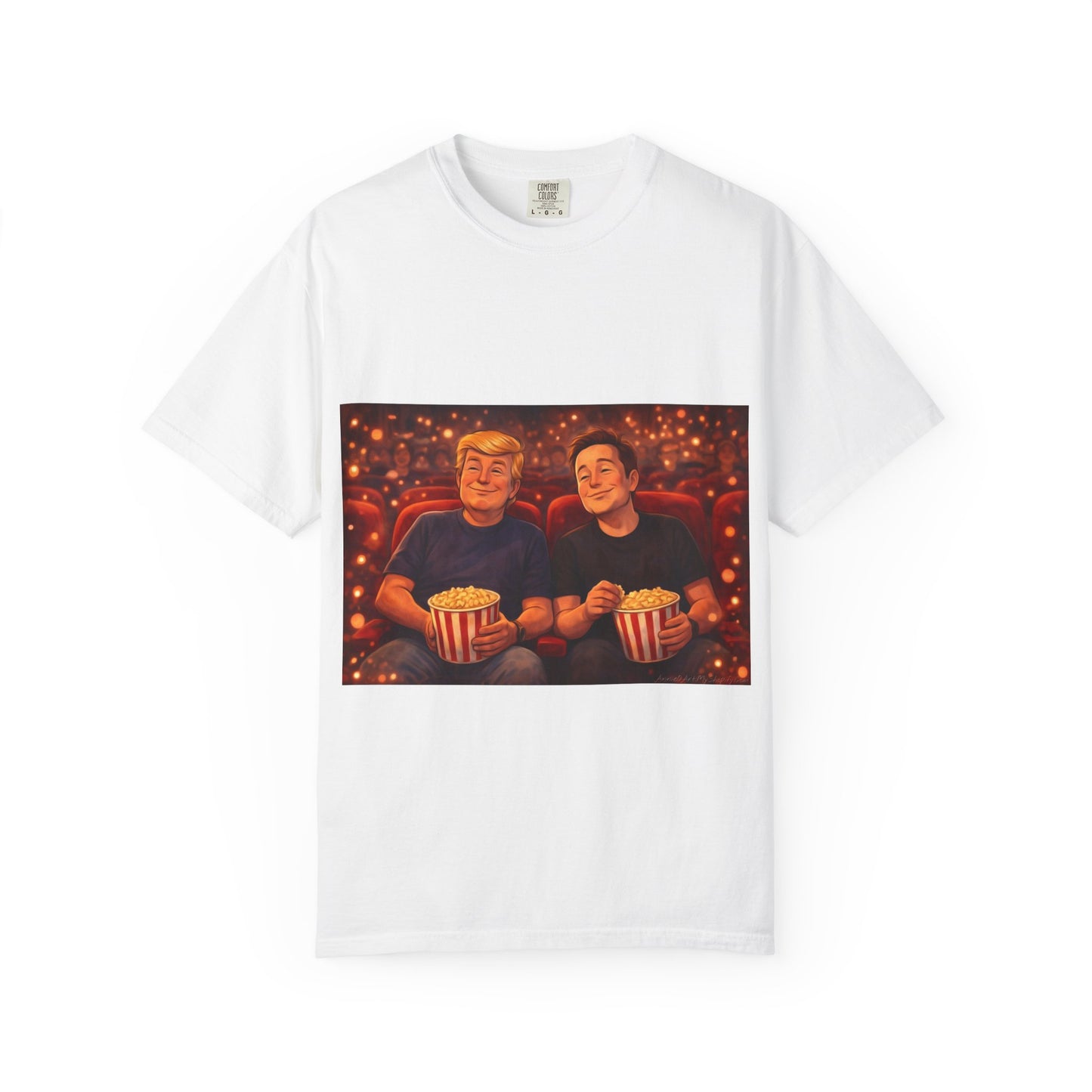 Trump & Elon—Movie Night Popcorn Tee — Cozy Cinematic Graphic T-Shirt