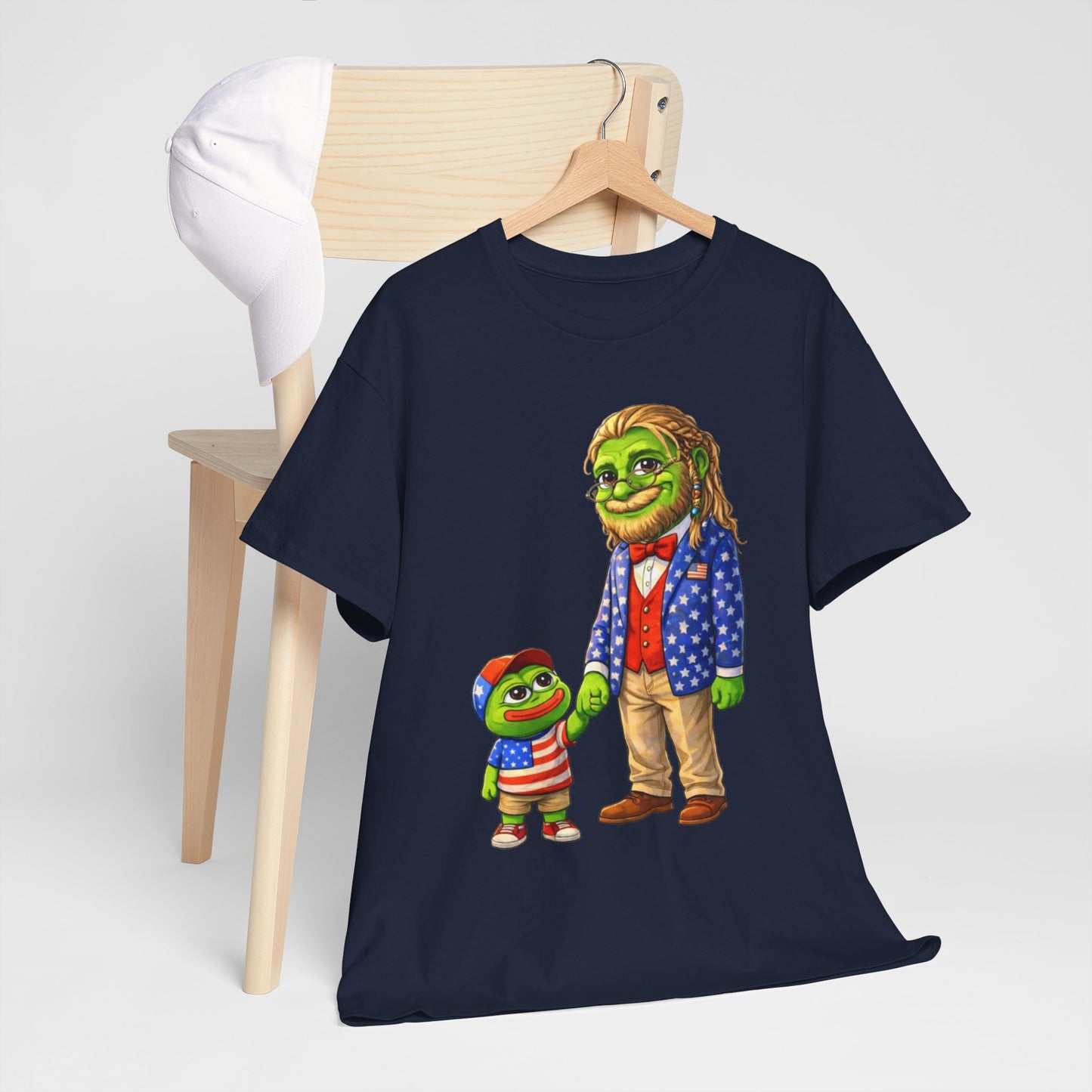 Grandpa Anons, keyboard warriors, MAGA T-Shirt — Patriotic Pepe Frog Family Illustration Tee