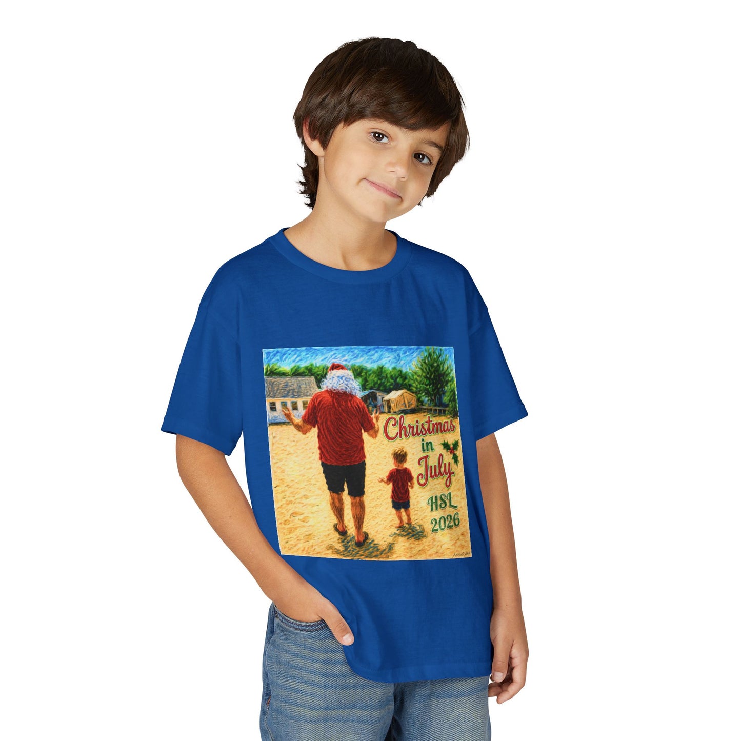 Youth T-Shirt — "Christmas in July" Beach Santa Kids Tee (HSL 2026)