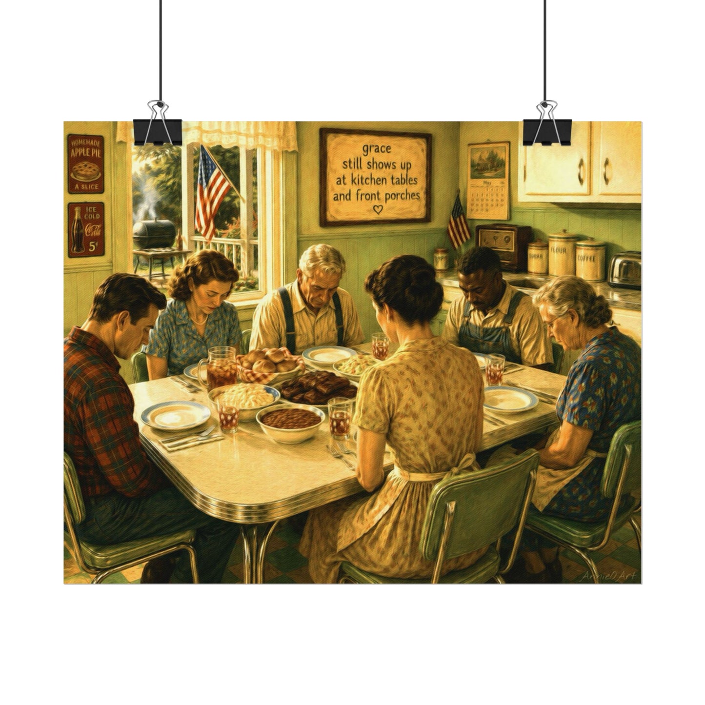 Vintage Family Prayer Dinner Poster — Textured Matte Art Print