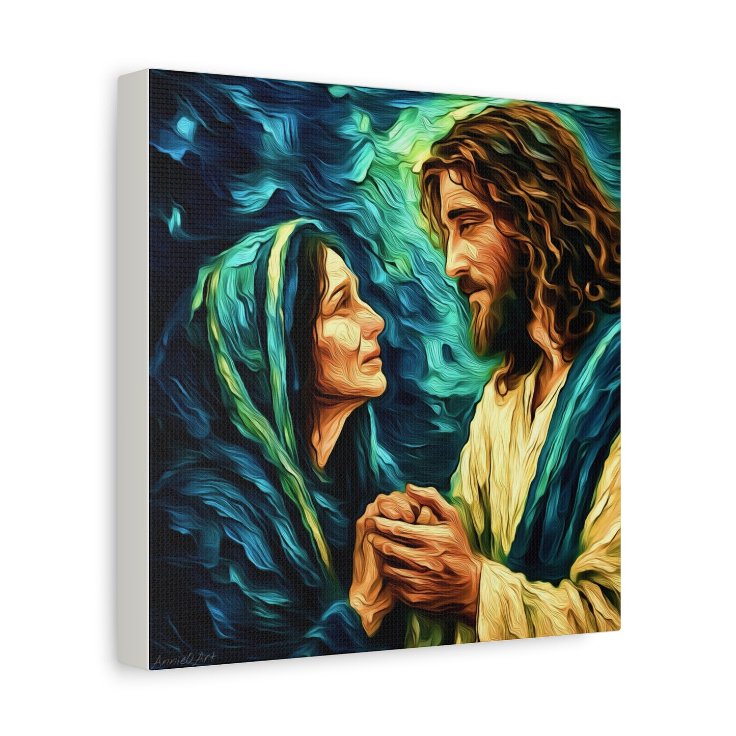 Jesus Comforting Mother Mary—Matte Canvas Wall Art