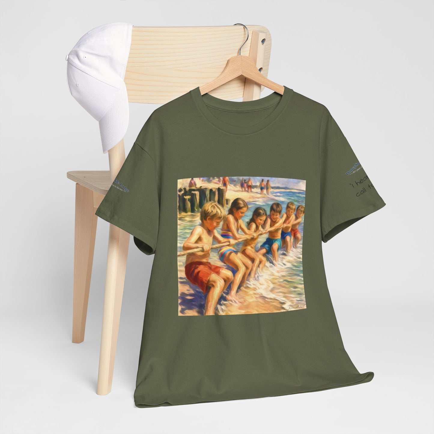 HoneySuckle Lodge Vintage Beach T-Shirt — "50+ years of fun in the sun" Retro Kids on Shore Design