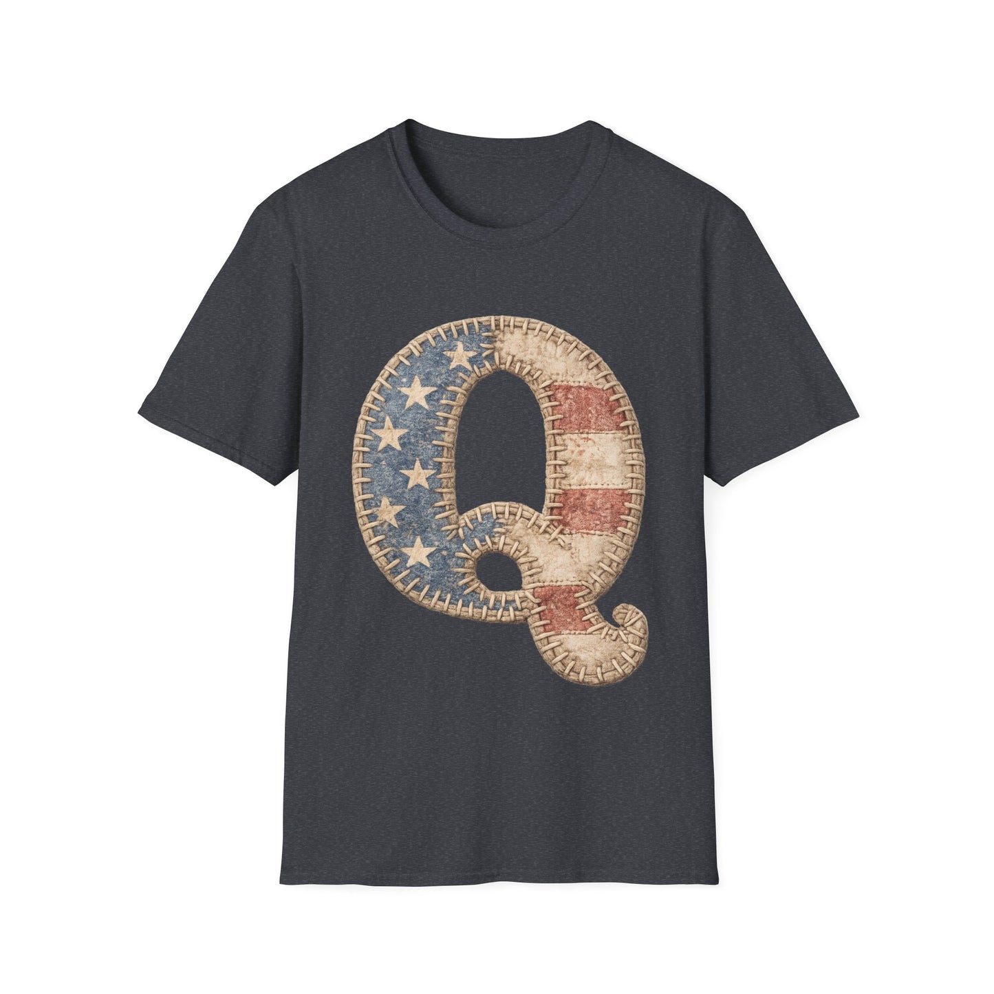Patriotic Letter Q T‑Shirt — Vintage American Flag Initial Tee