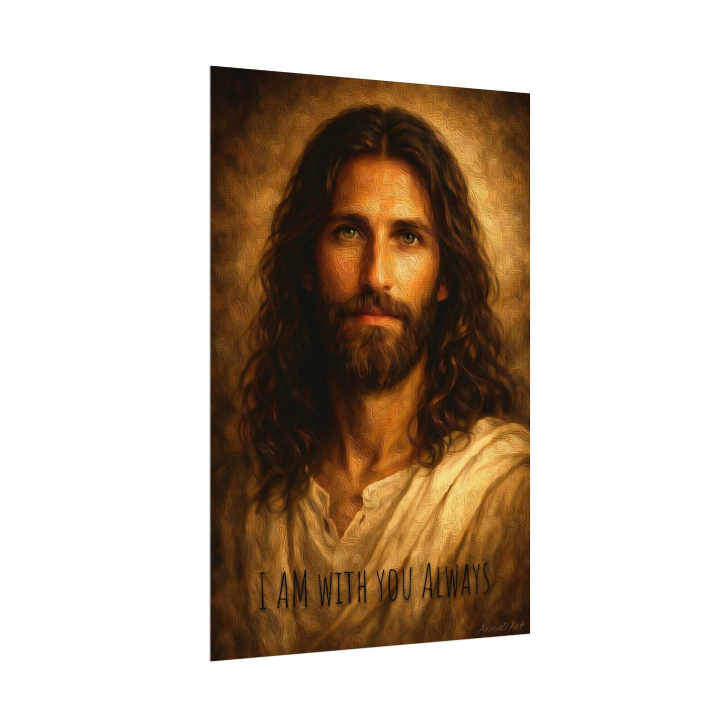 Jesus Portrait Matte Poster - "I Am With You Always" Textured Watercolor Wall Art