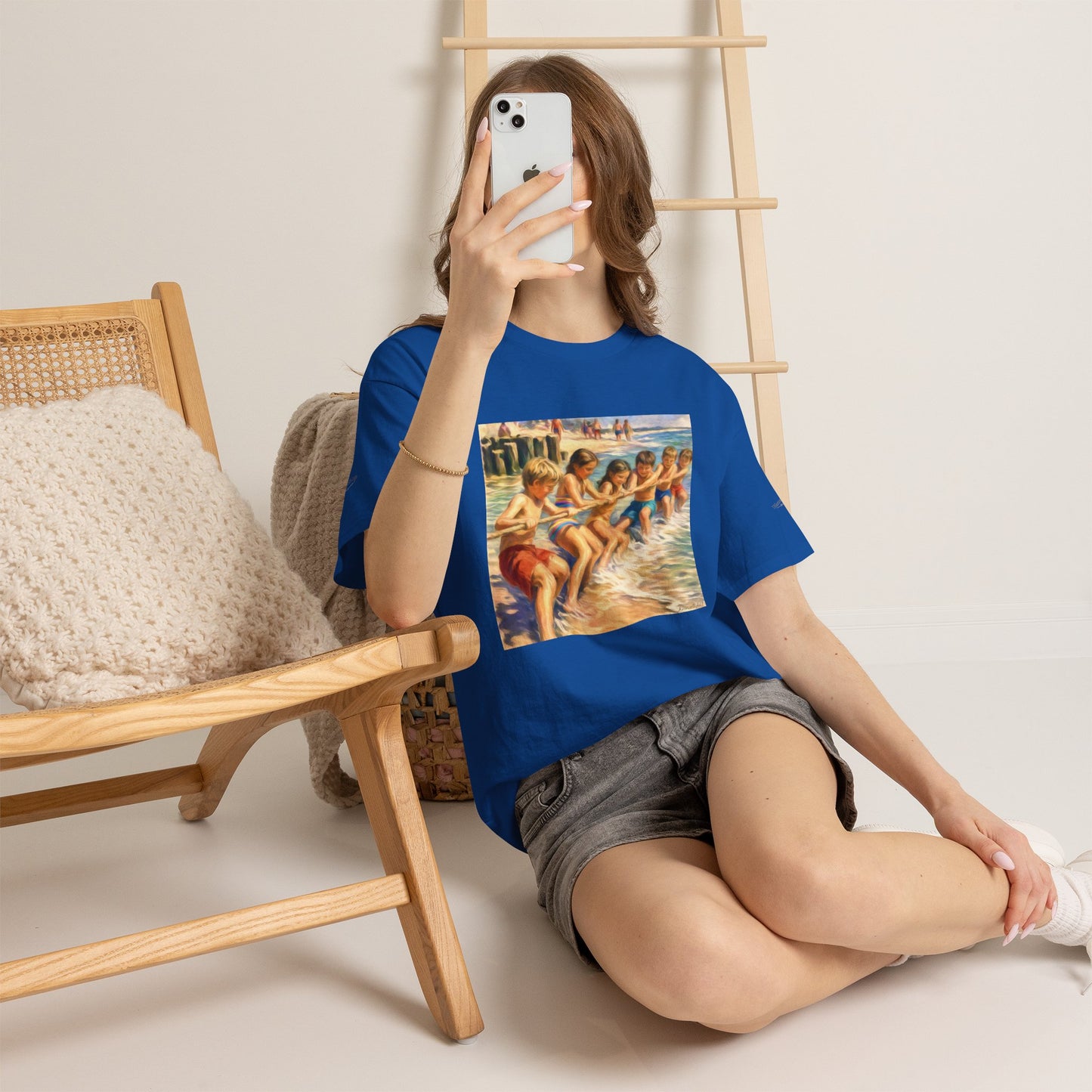 Honeysuckle Lodge Vintage Beach Print tee shirt front/back ("Honeysuckle Lodge - 50+ years of fun in the sun")
