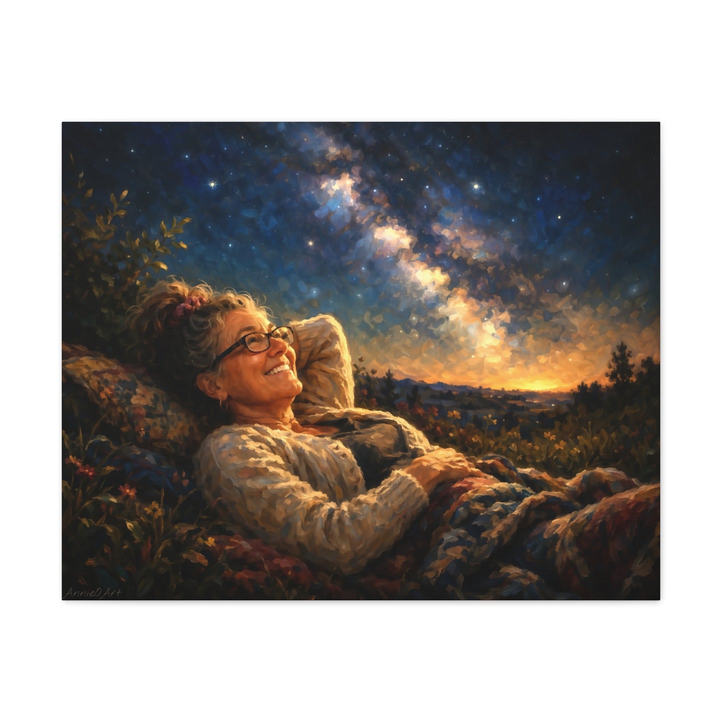 Stargazer Woman Canvas Art — Milky Way Night Sky Print