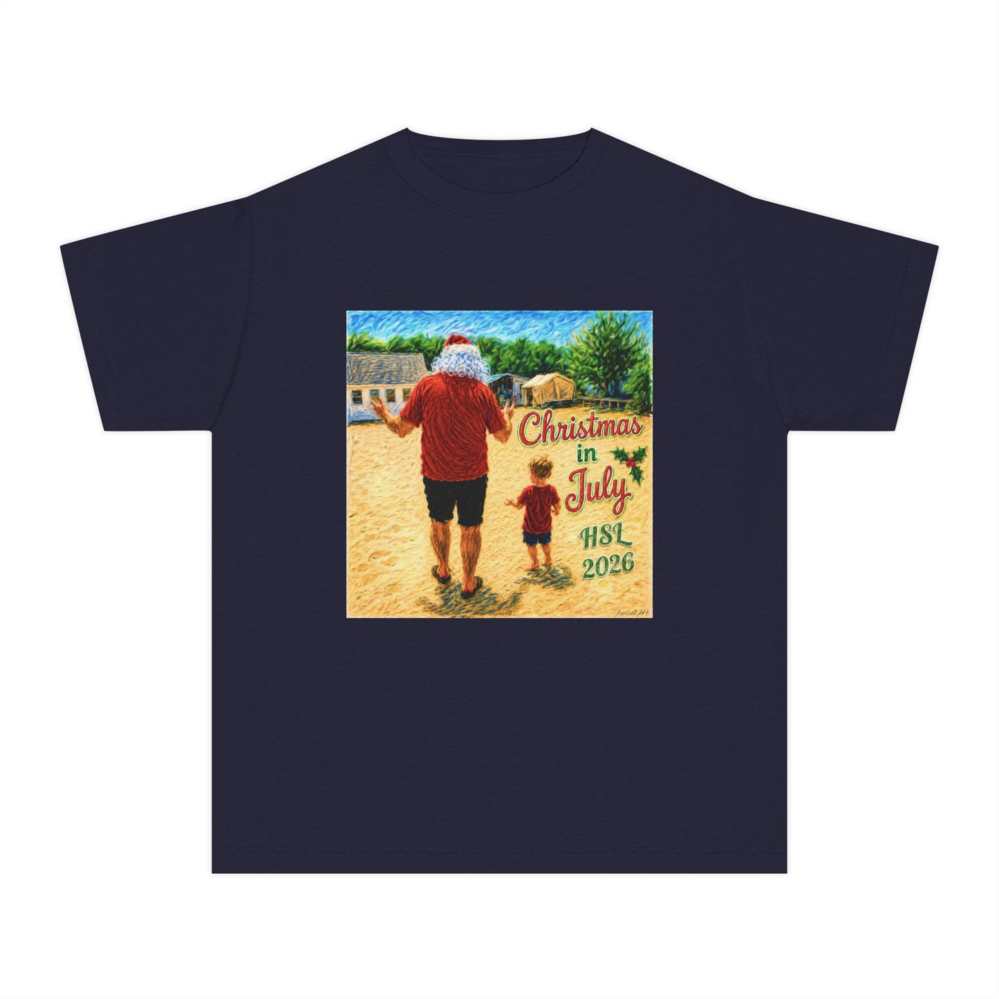 Dry-Blend Youth Tee — "Christmas in July" Beach Design 2026
