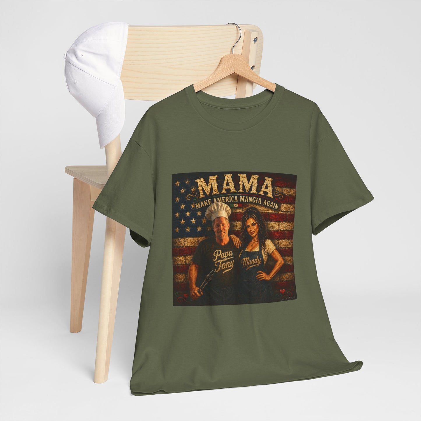 CUSTOM for MANDY—Mama Pizza Team T-Shirt — Retro American Flag Pizza Chef Graphic Tee