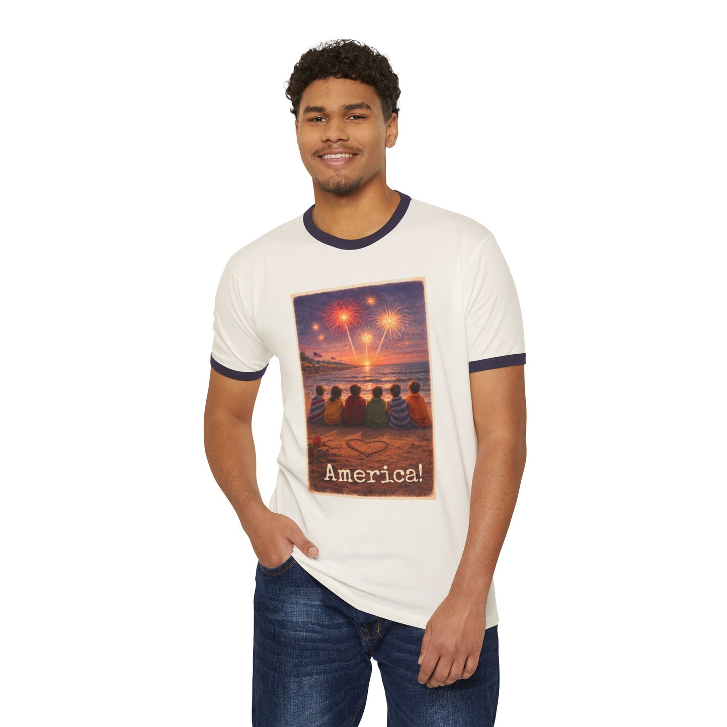 250th America! Fireworks Beach Ringer T-Shirt