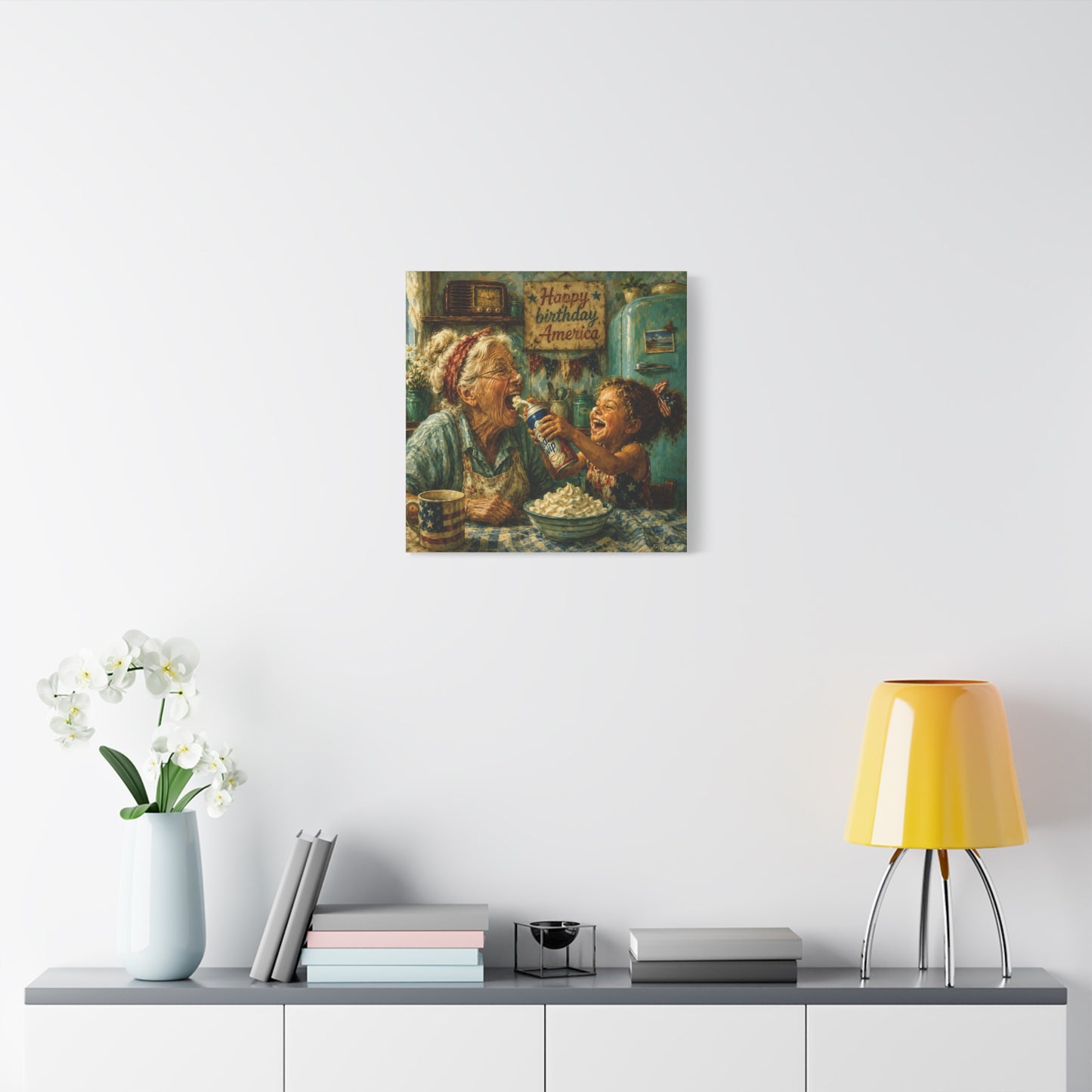 Fourth of July Grandma & Granddaughter Matte Canvas Wall Art