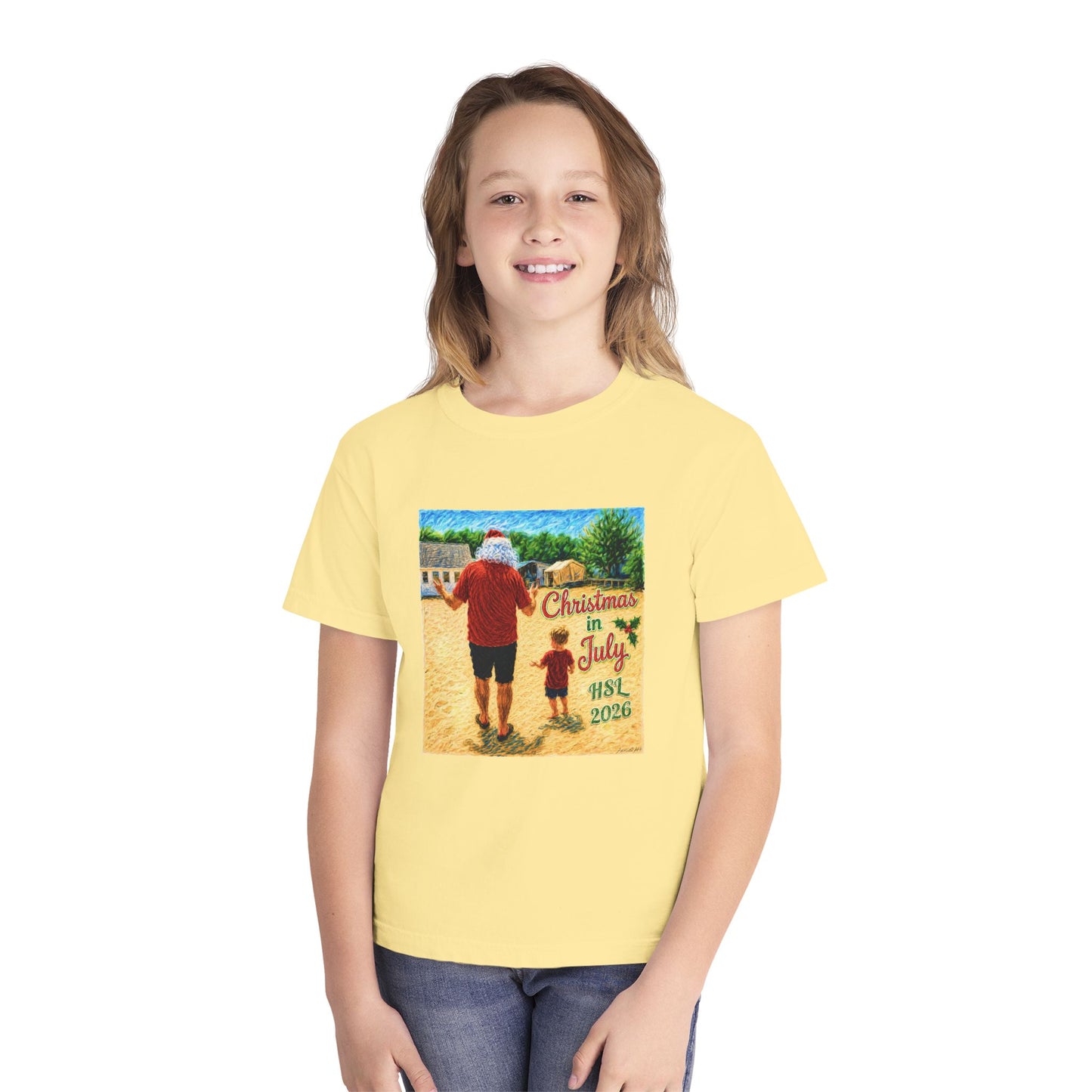 Dry-Blend Youth Tee — "Christmas in July" Beach Design 2026