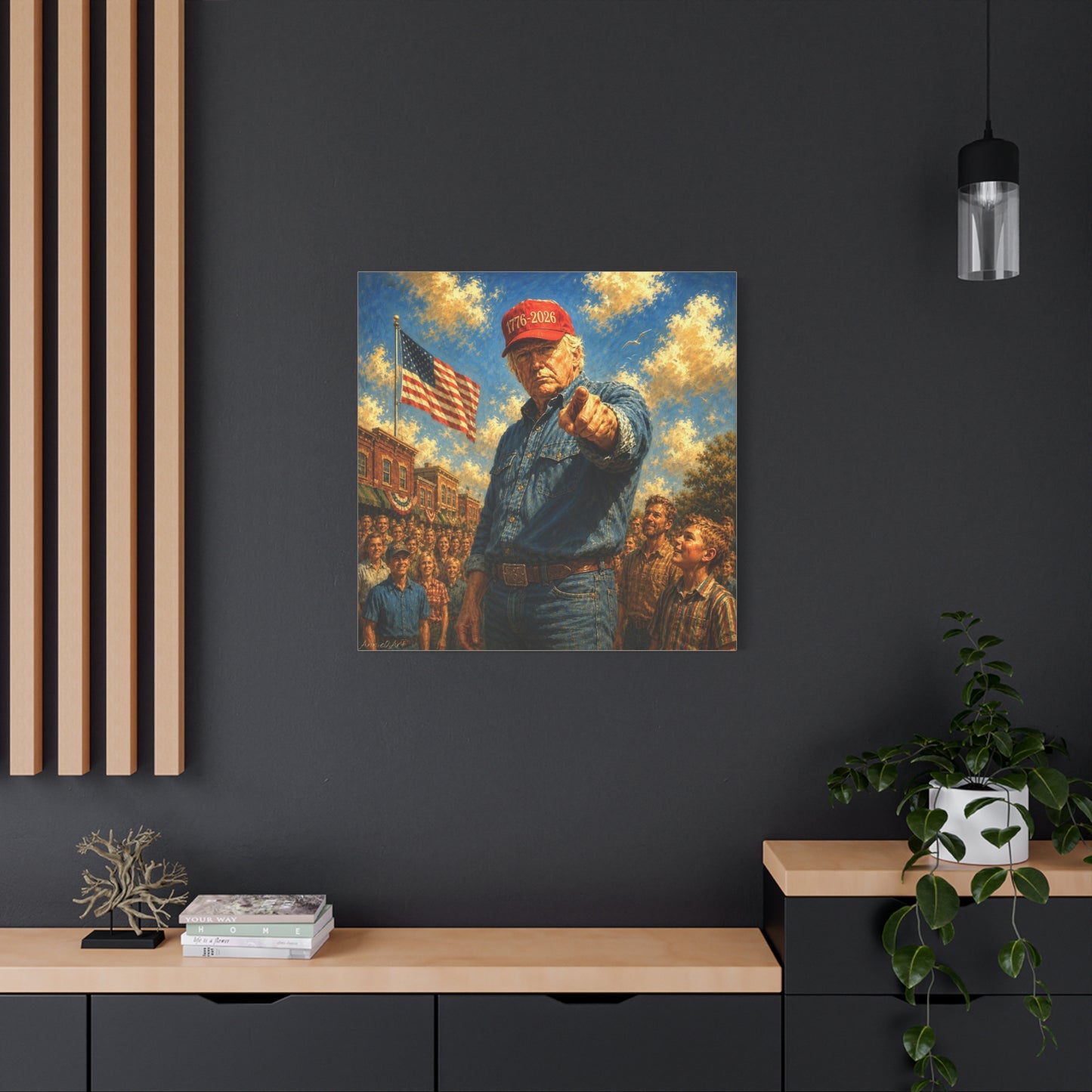 Trump Patriotic Pointing Portrait Canvas (1776-2026 Hat)