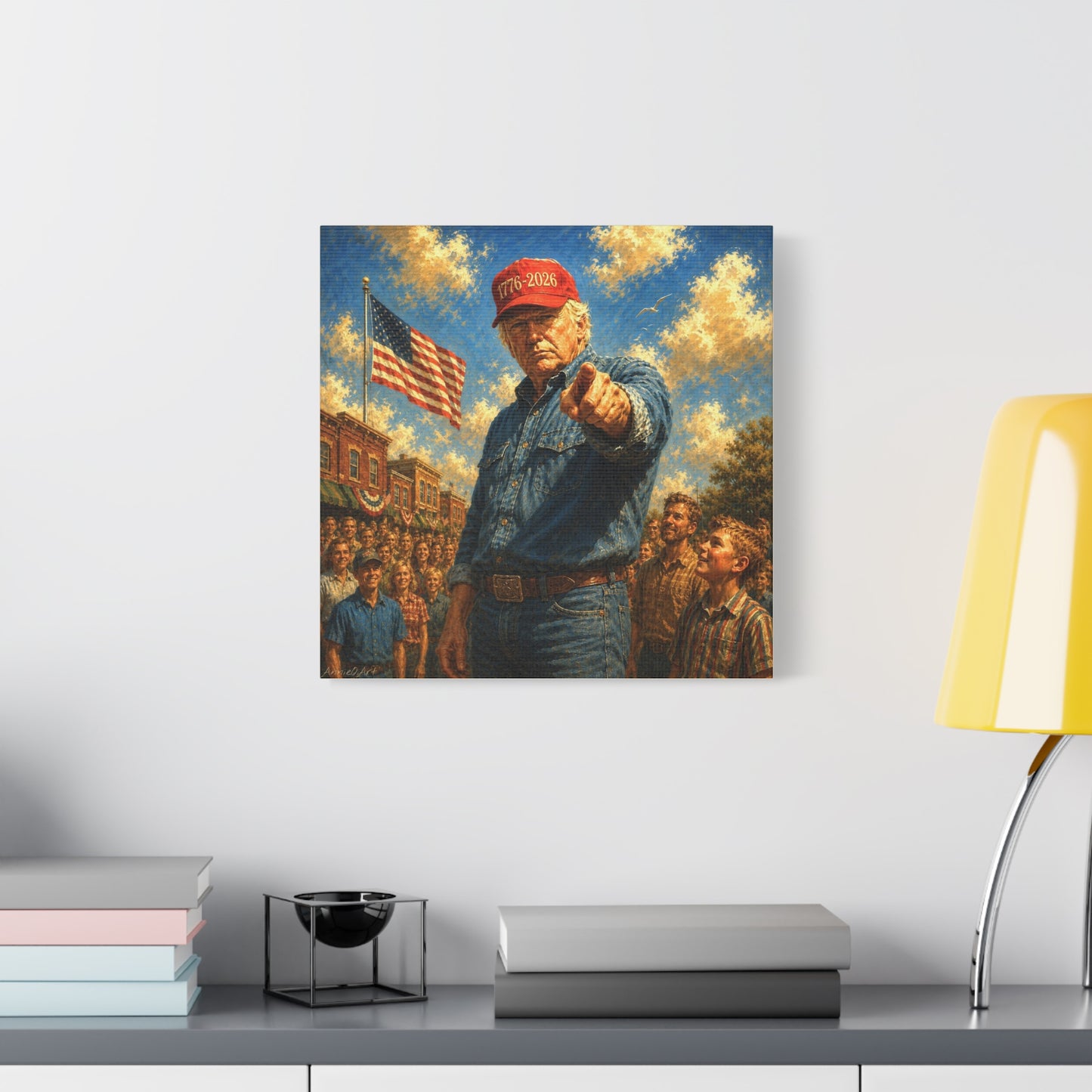 Trump Americana Patriotic Canvas Art - '1776-2026' Pointing Figure with American Flag