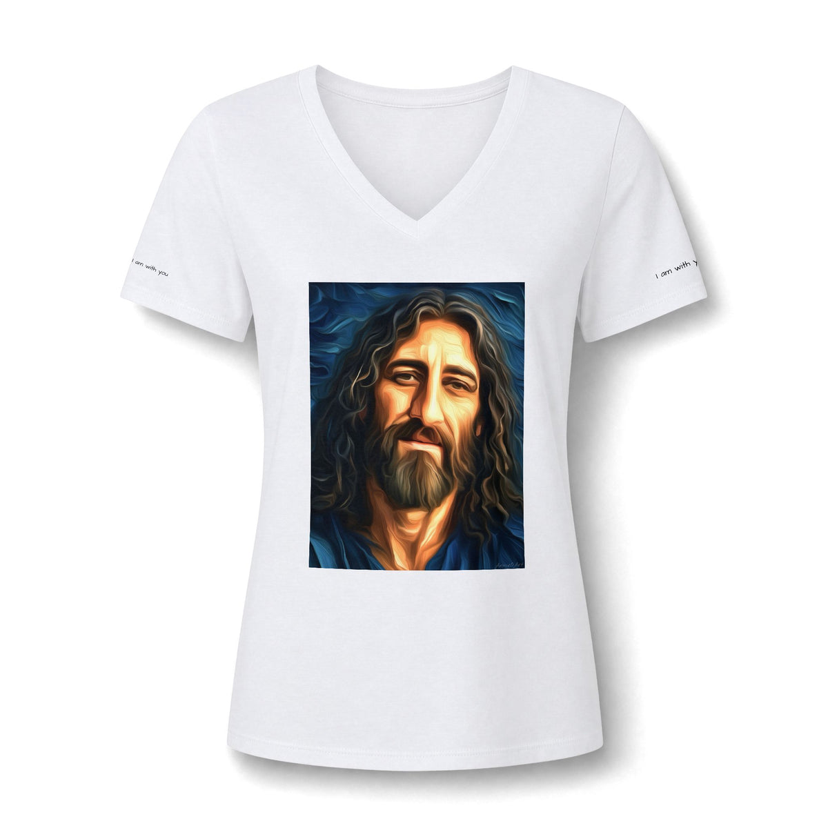 Women's V-Neck Tee — Stylized Jesus Portrait Graphic Tee