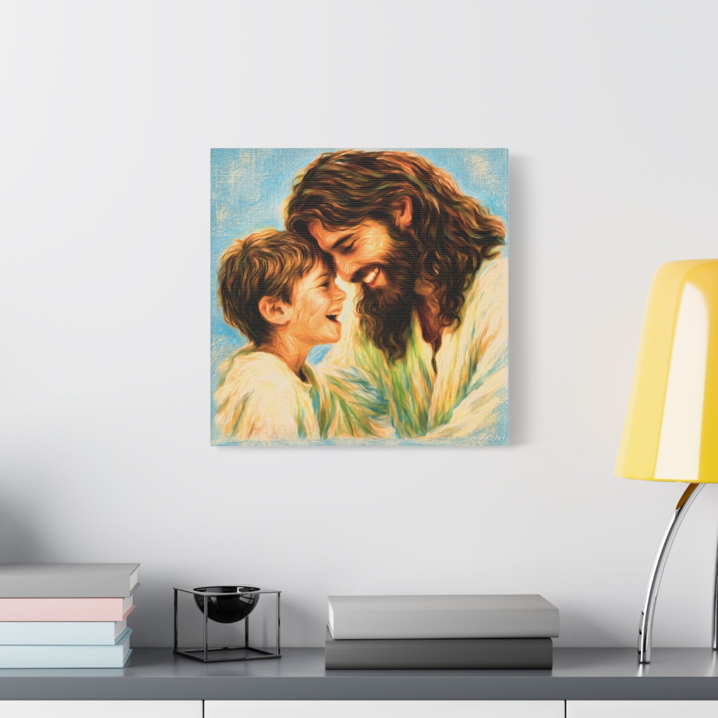 Smiling Jesus and Child Matte Canvas Wall Art