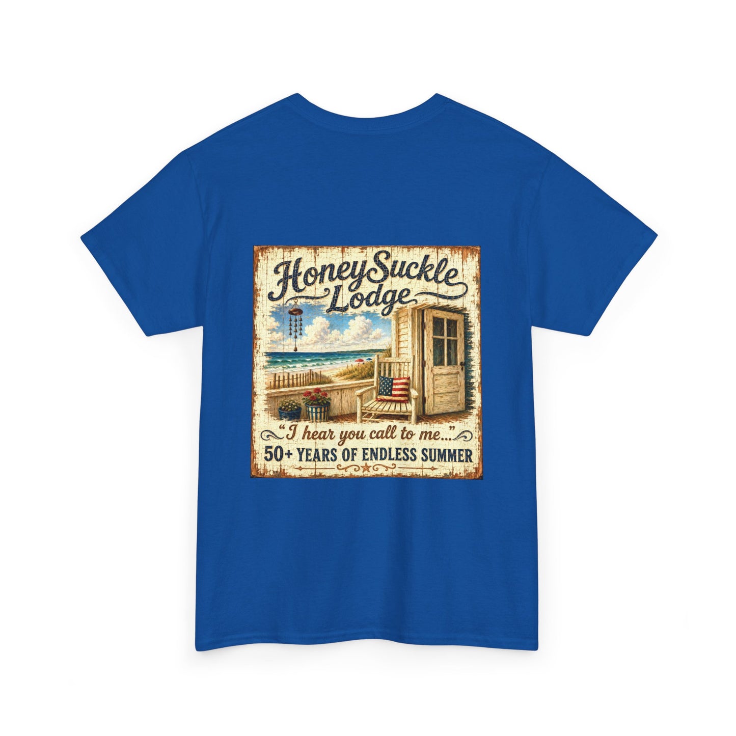 Vintage Beach T‑Shirt — 'Honeysuckle Lodge: 50+ Years of Endless Summer' Retro Seaside Tee
