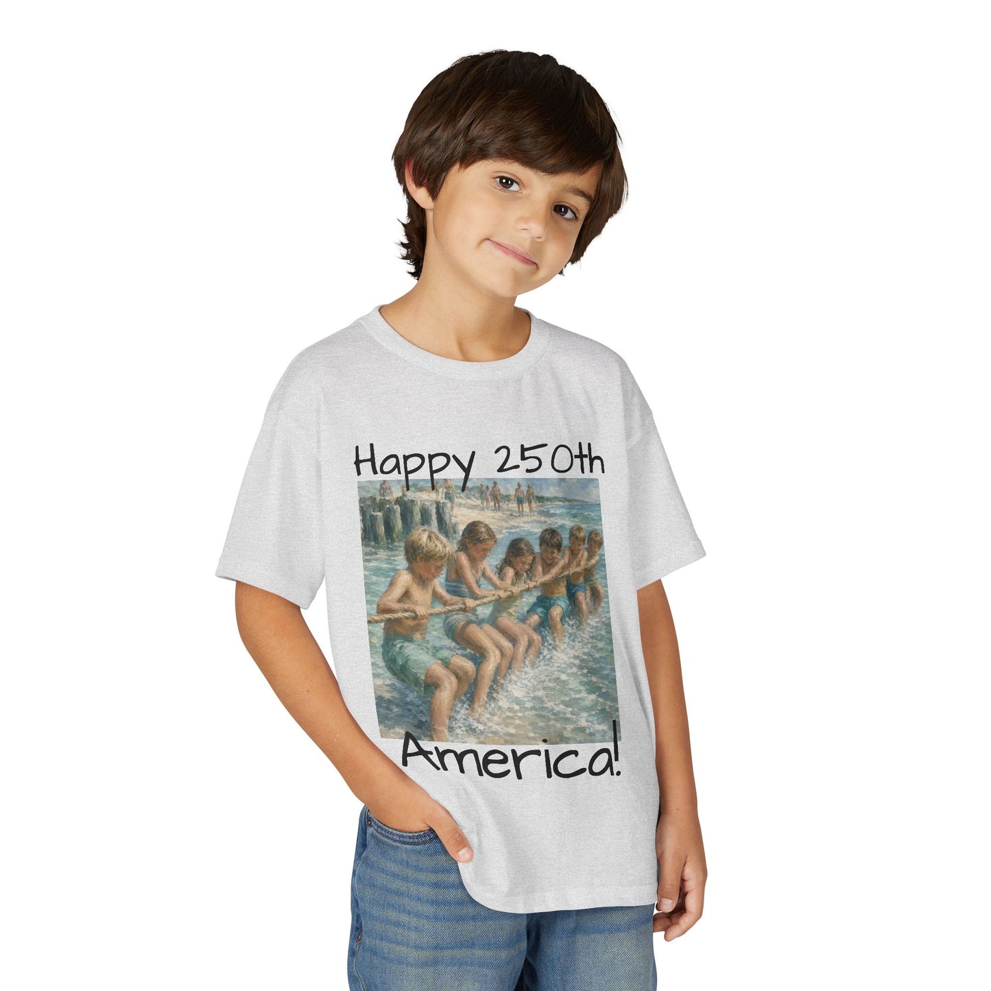 Youth Tee — "Happy 250th America!" Vintage Summer Beach Kids T‑Shirt