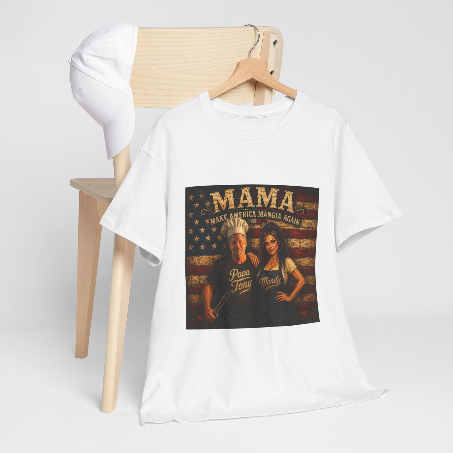 CUSTOM for MANDY—Mama Pizza Team T-Shirt — Retro American Flag Pizza Chef Graphic Tee