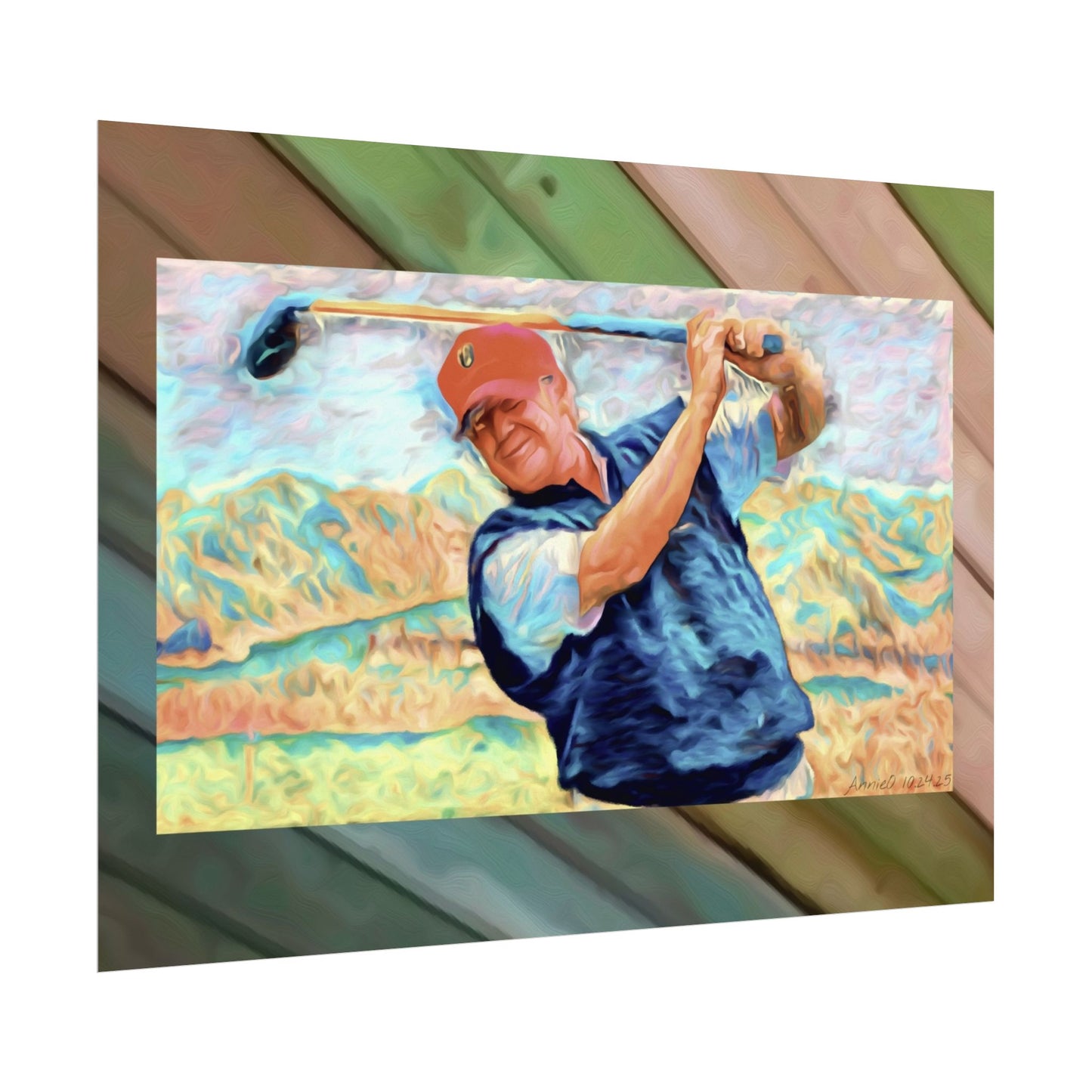 Golf Swing Trump Watercolor Poster — Textured Matte Sports Art Print